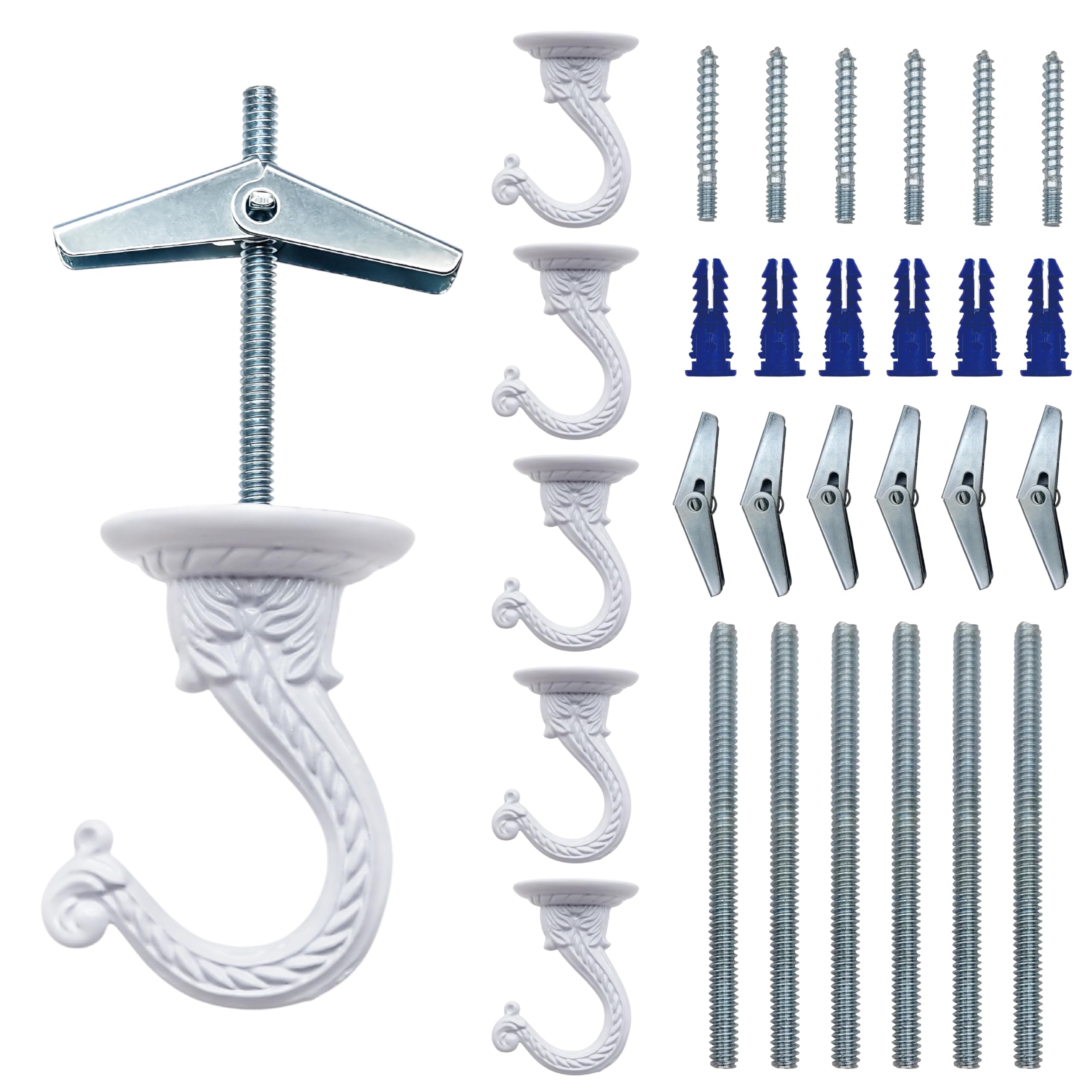 NACETURE E Style Ceiling Hooks for Hanging Plants- Vintage Style Ceiling Plant Hanger Hooks Outdoor or Indoor- Sturdy Plant Hooks for Hanging Lights, Flower Baskets and More (White 6 Pack)