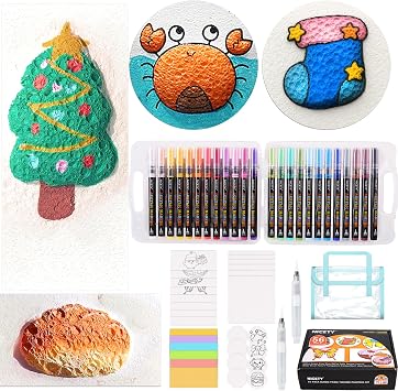 NICETY Magic Foam Texture Painting Kit, 56 Pack 3D Art Set with 24 Acrylic Paint Markers, 28 Puffy Texture Paper, 2 Water Brush Pens, Transparent Storage Box Effect Magic Paint Set