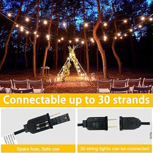 Miniatura 6 de DAYBETTER Guirnalda de luces para exteriores, 100 pies, 2200 K, inastillables, impermeables, LED, para colgar en el paraguas, luces de fiesta, para
