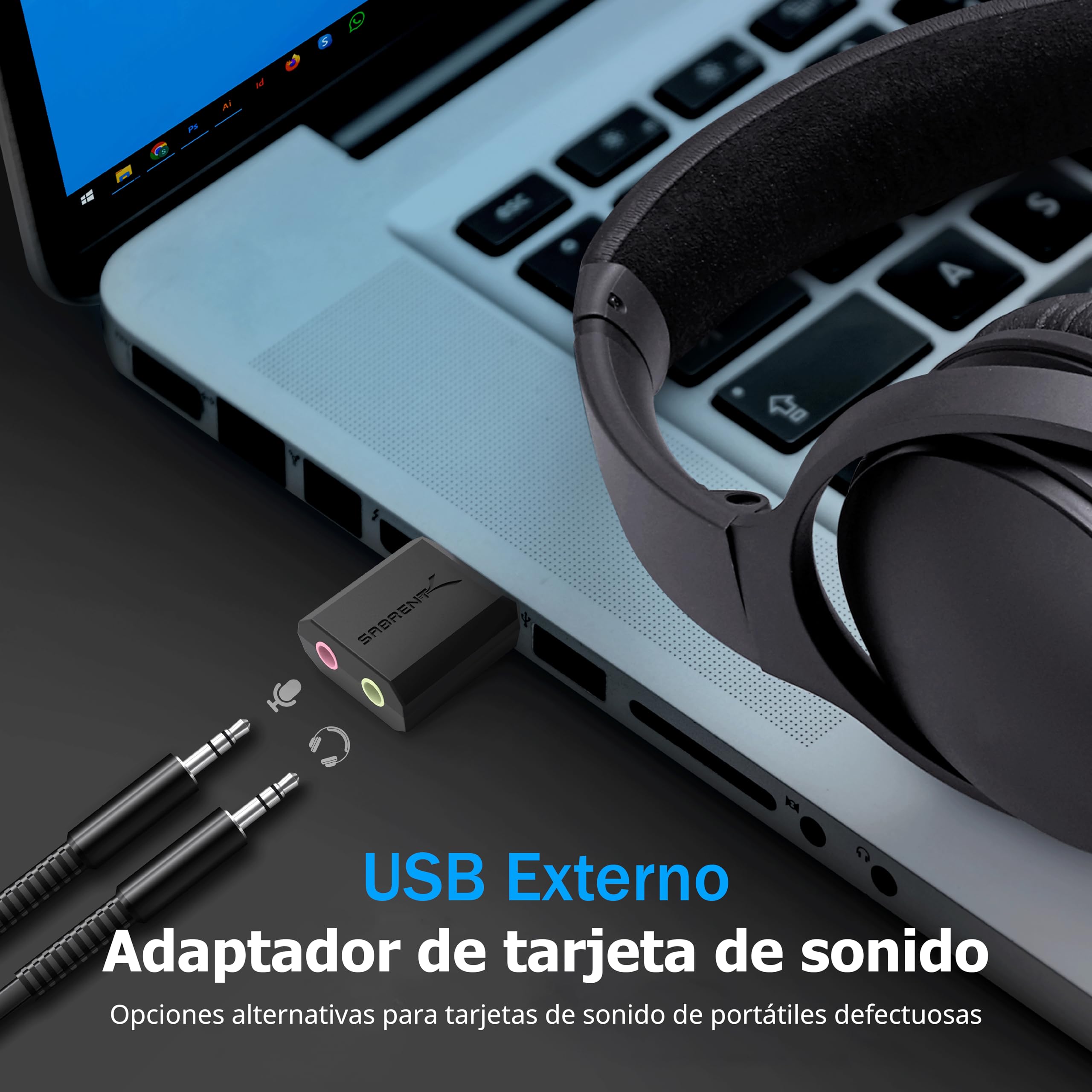 SABRENT | Adaptador USB a Jack de 3,5 mm para Auriculares con Entrada de micrófono | Tarjeta de Sonido Externa USB estéreo 3D | Compatible con PS4, Windows y Mac [AU-MMSA]
