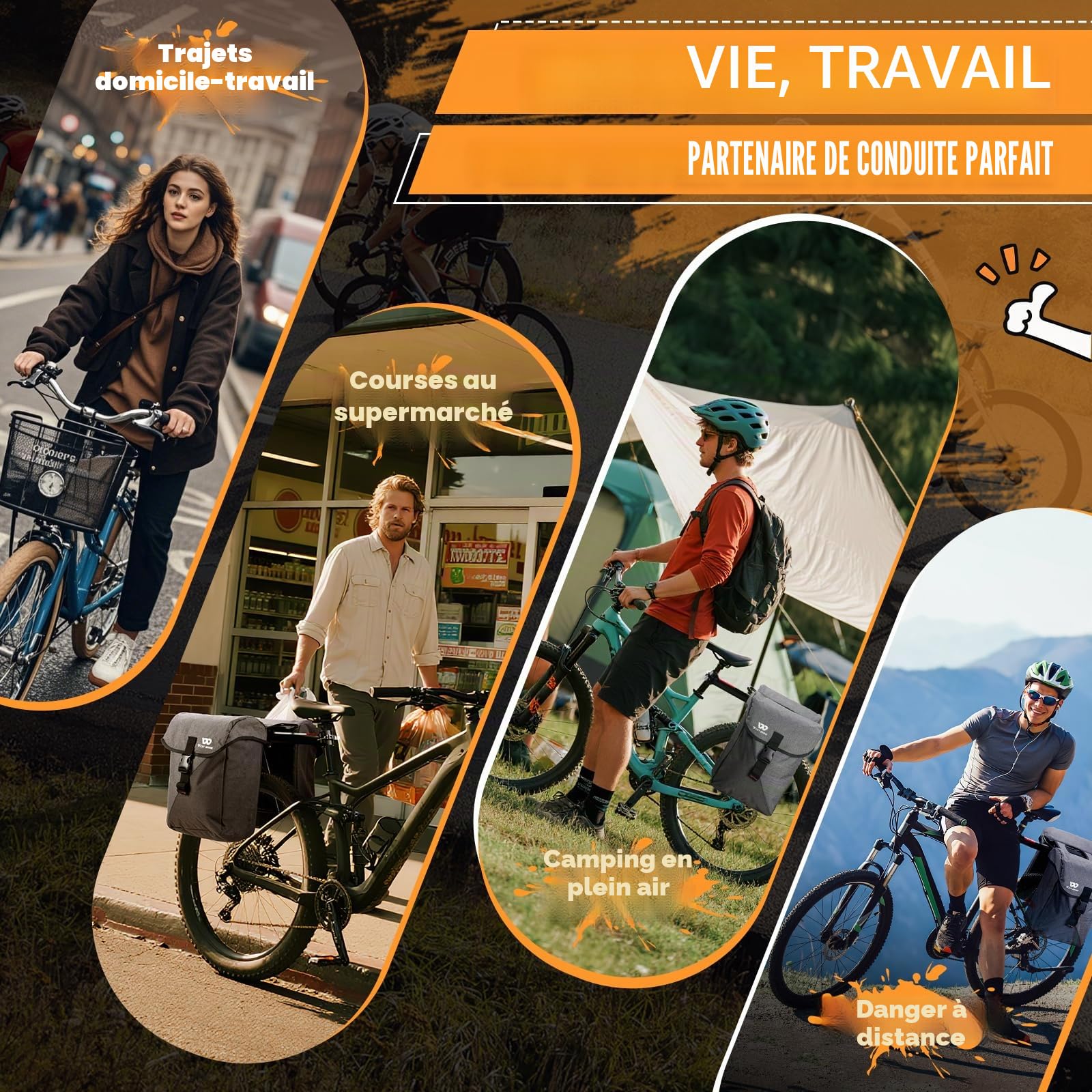 Sacoche Velo tridimensionnels pour Porte-sacoches | 35L Grands Sacoche vélo | sacoch arrière avec Protection imperméable | pour vélo de ebike VTT