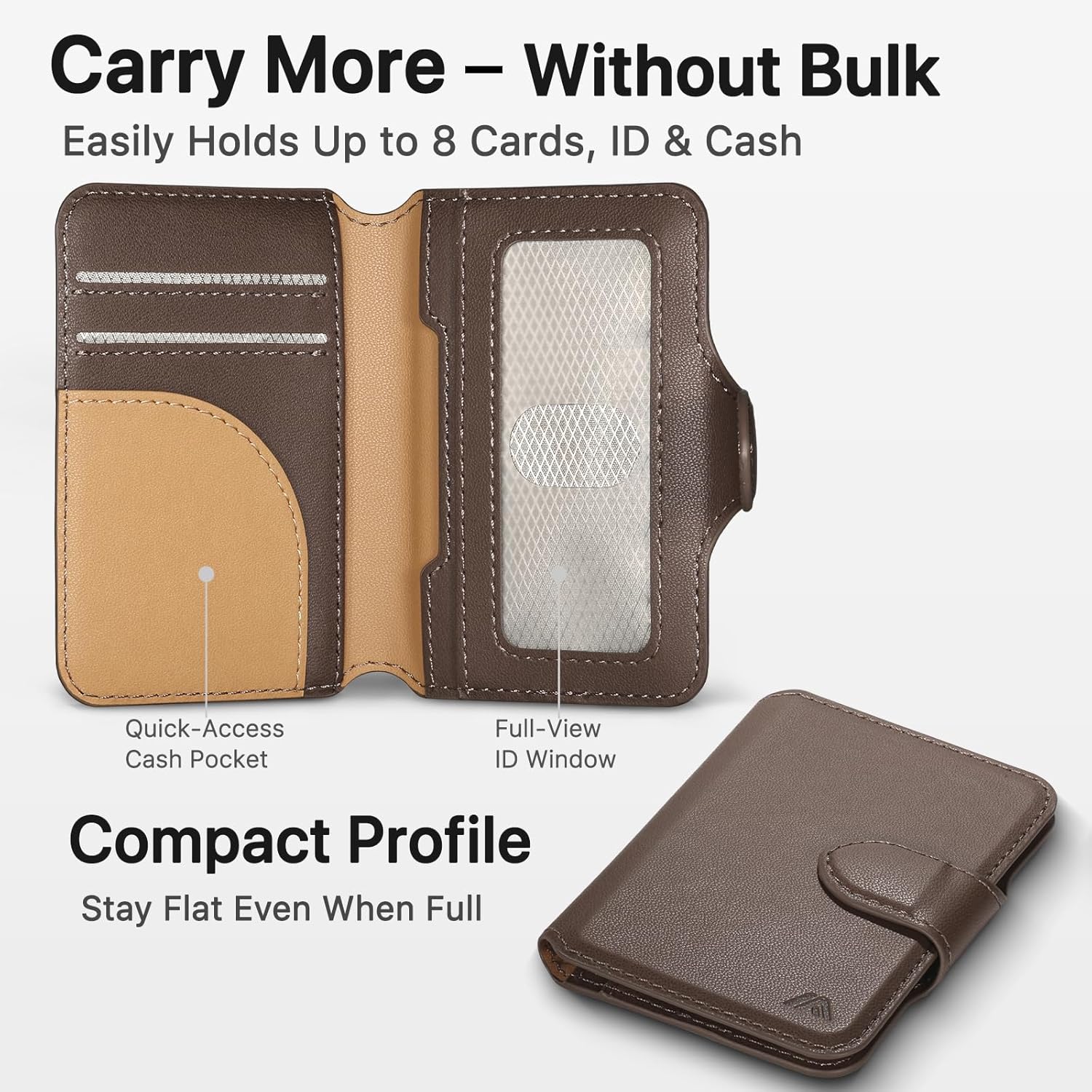 for MagSafe Wallet, Magnetic Phone Wallet RFID Blocking, Slim 5-8 Card Holder with Cash Slot & Clear ID Window, Minimalist Mag Safe Wallets for iPhone 17/16/15/14/13/12 Series, Mocha Brown Mocha Brown Phone Wallet Magnetic