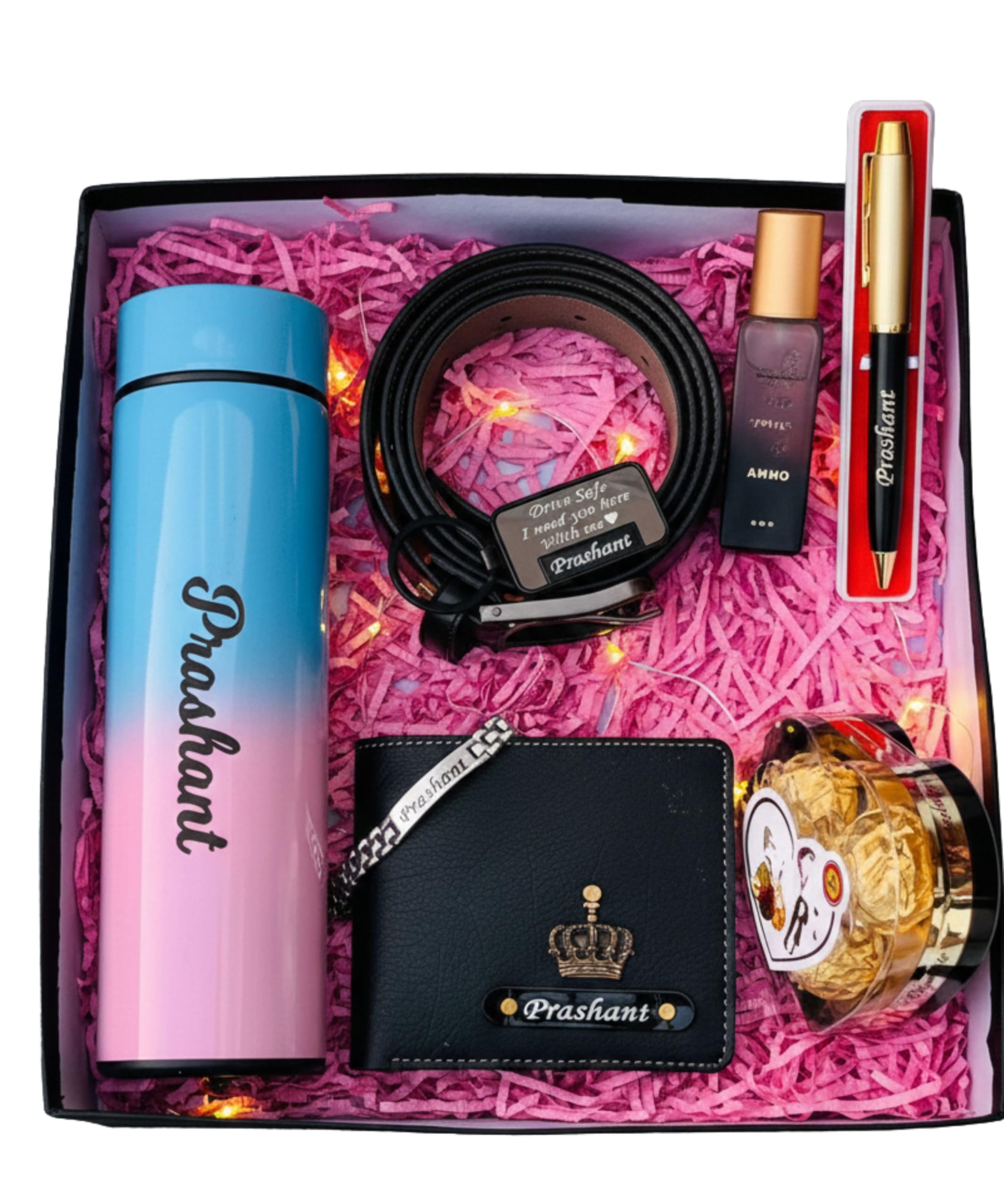 saanvi crafts Personalized Birthday Gift Hamper with Name | Custom Wallet, Insulated Bottle, Belt, Pen & Chocolate Jar | Premium Gift Box for Special Occasions-picture-51