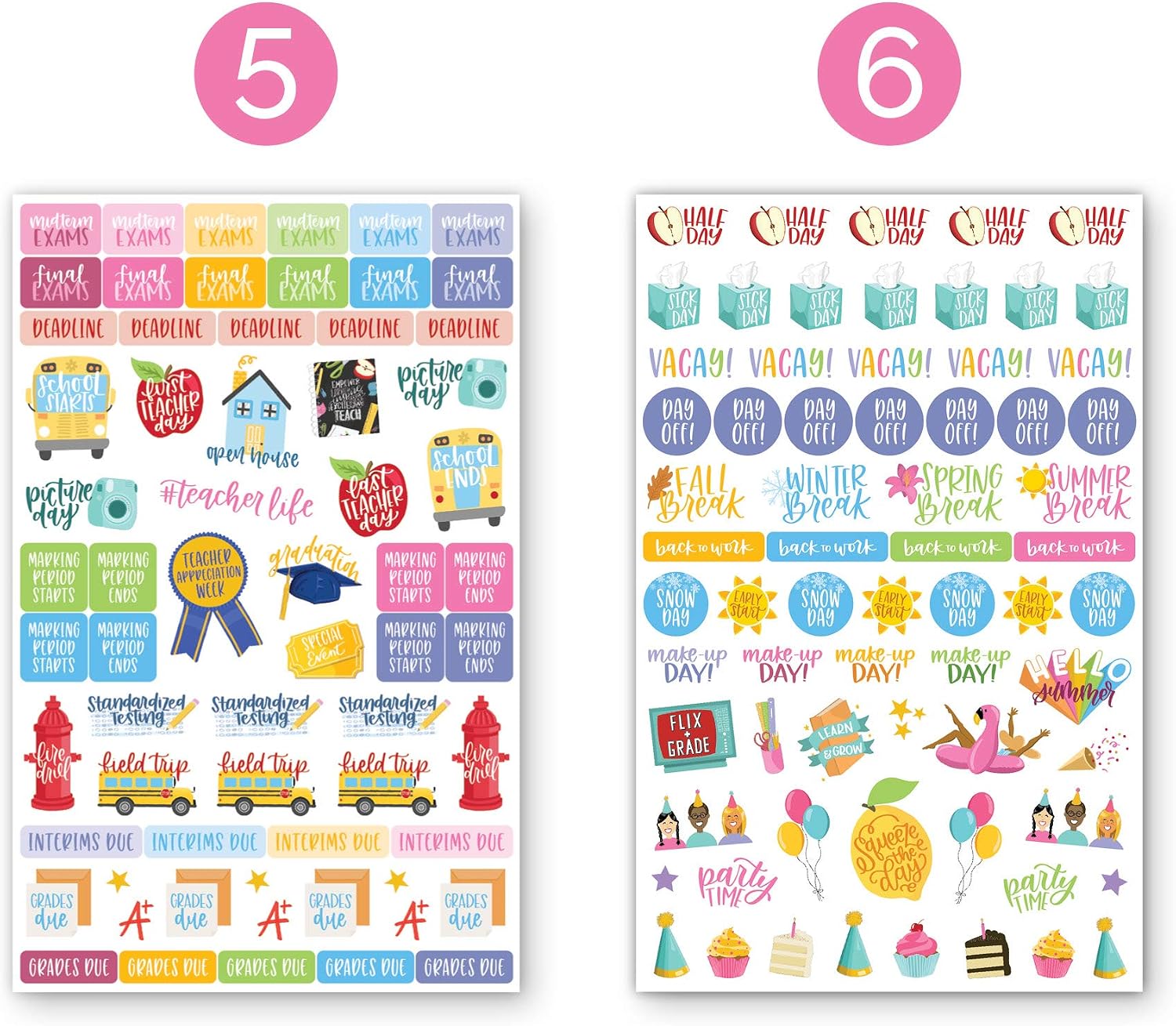 bloom daily planners New Teacher Planner Sticker Pack - School Themed Planning Sticker Sheets for Educators, Homeschoolers, etc.- 8 Sheets/586 Stickers per Pack!