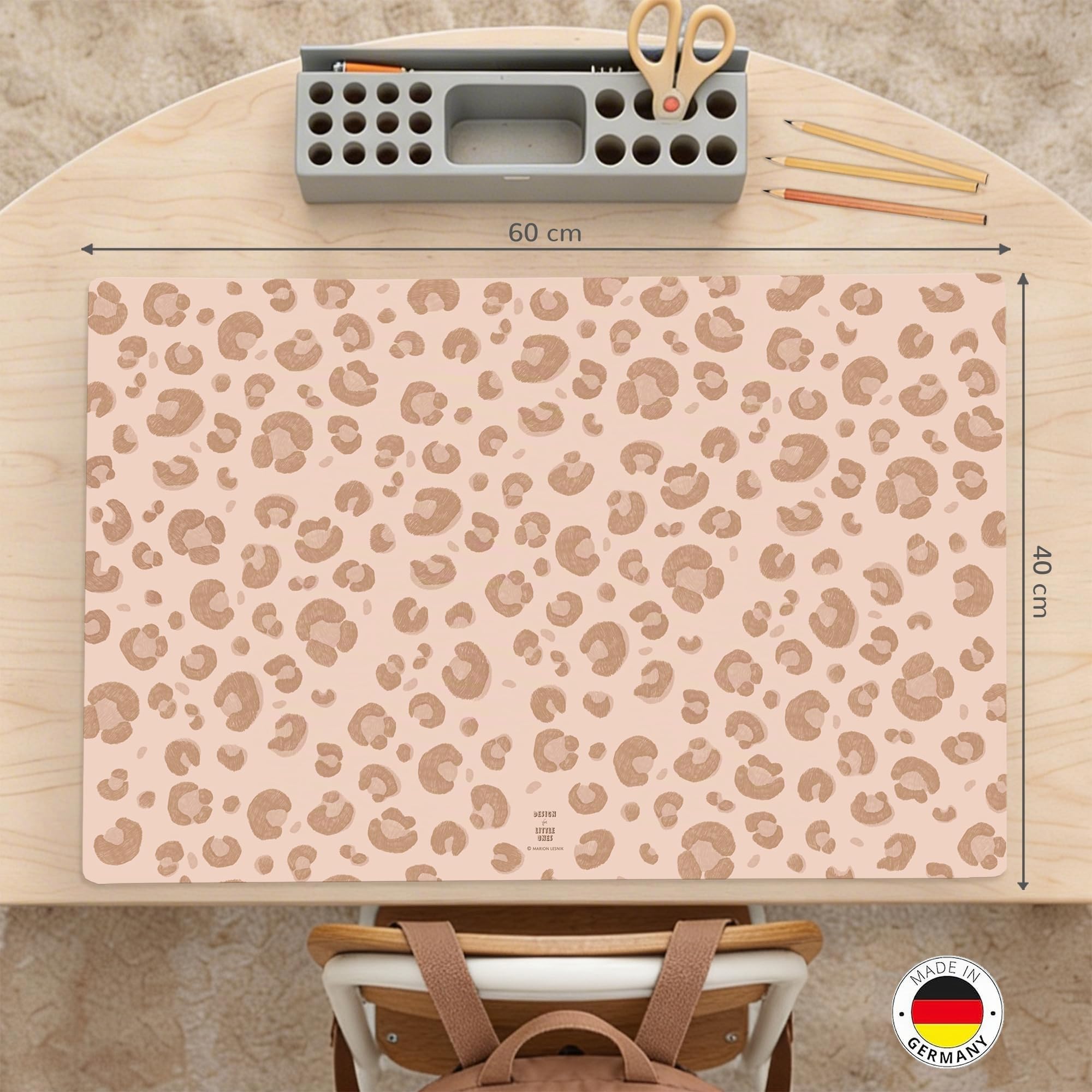 Sous-main pour bureau pour enfants – « Léopard rose » – 60 x 40 cm – en vinyle premium – Fabriqué en Allemagne