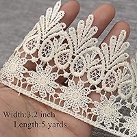 Vista 2 de Cinta de encaje beige de 5 yardas de ancho, borde bordado, para costura, manualidades, boda, apliques, decoración del hogar