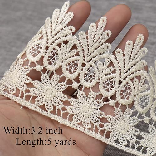 Miniatura 2 de Cinta de encaje beige de 5 yardas de ancho, borde bordado, para costura, manualidades, boda, apliques, decoración del hogar