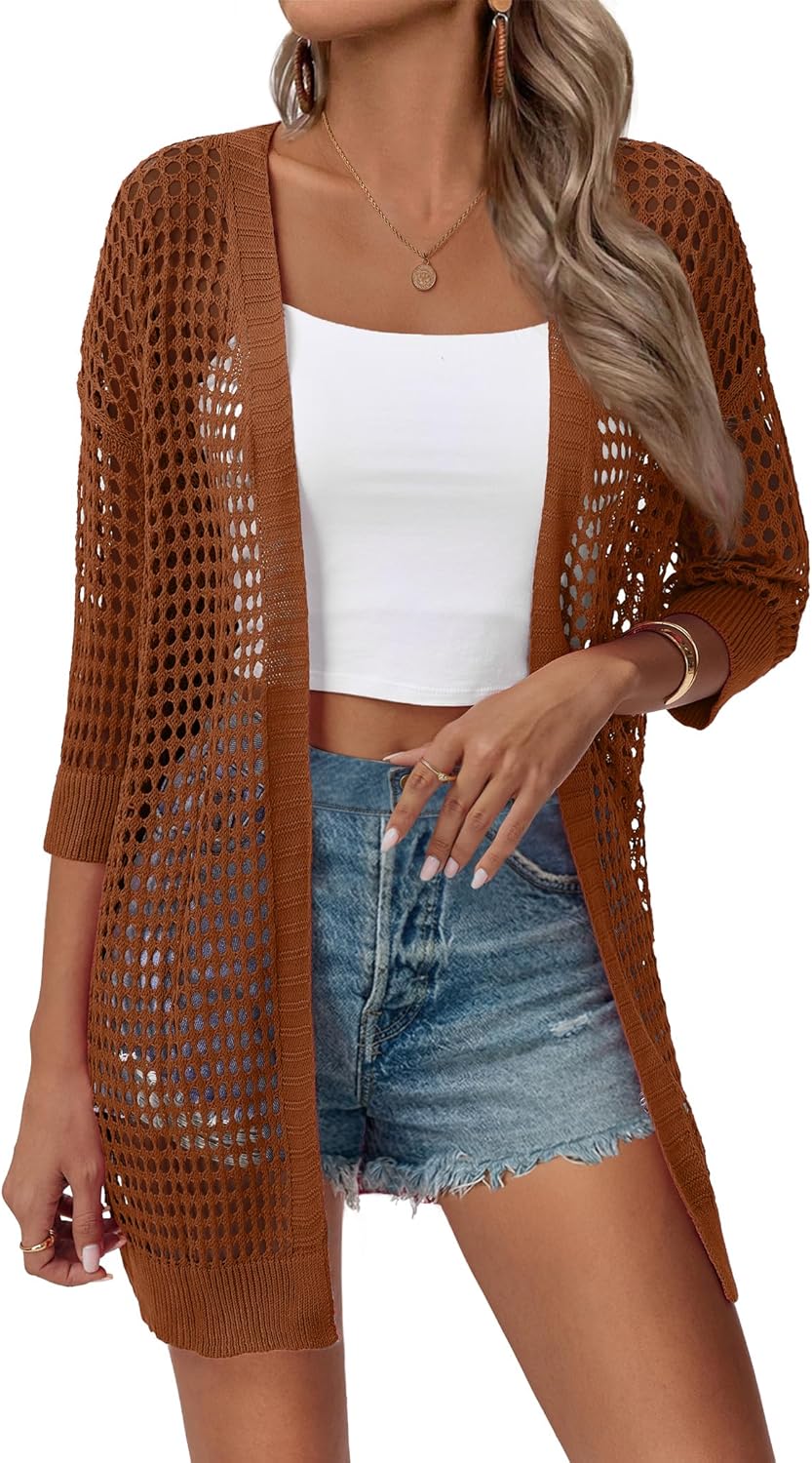Zeagoo Women's 2026 Summer Crochet Lightweight Cardigan Short Sleeve Boho Kimono Oversized Open Front Sweater Tops