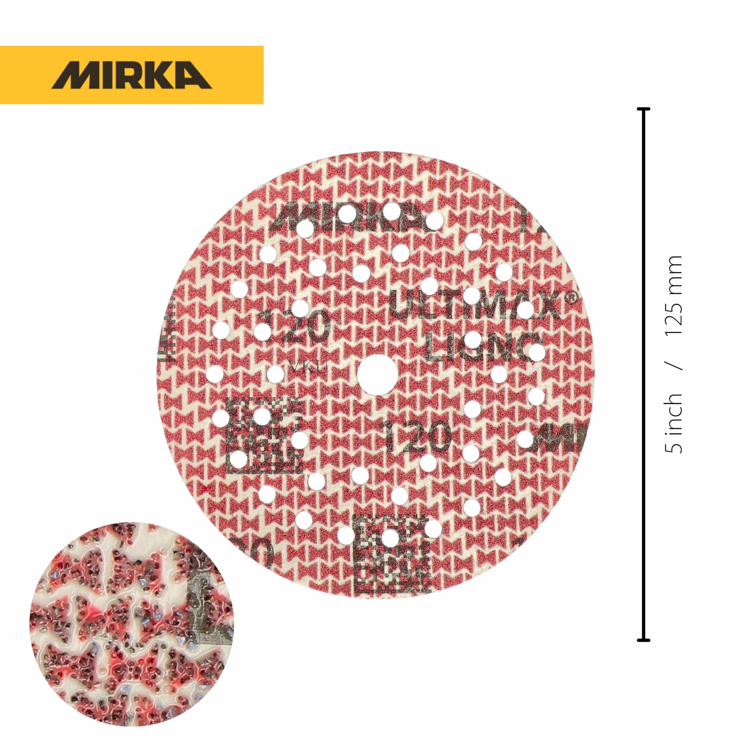 Mirka Schleifscheiben Ultimax Ligno Ø 125 mm Korn 120 Klett Multifit | Schleifscheiben mit Korn 120 für Holzoberflächen Multi-Lochung 100 Stück Klettverschluss kompatibel