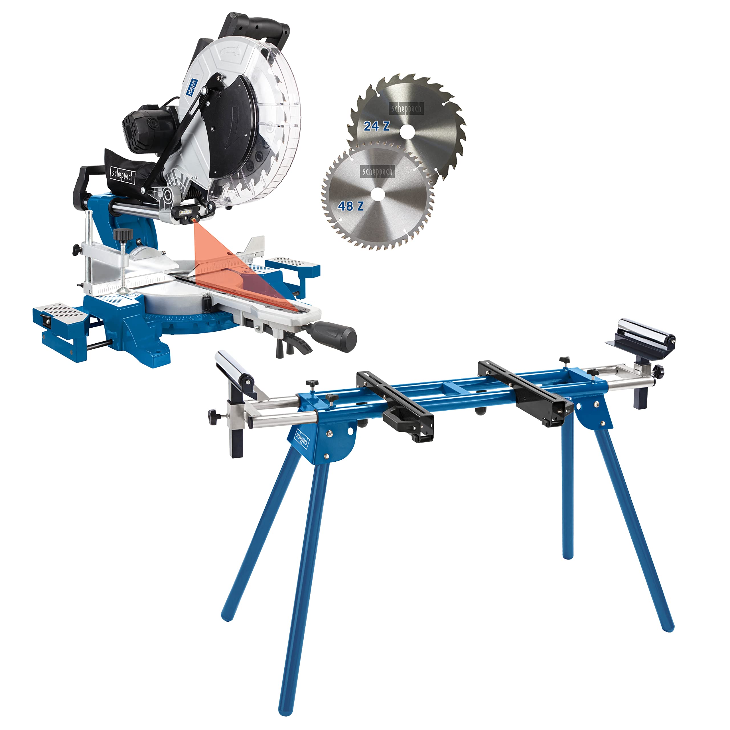 Scheppach Scie à Onglet Radiale HM140L 2000W 330mm 105mm Lame Ø305mm Double Inclinaison -45°/+45° Avec Support UMF1600