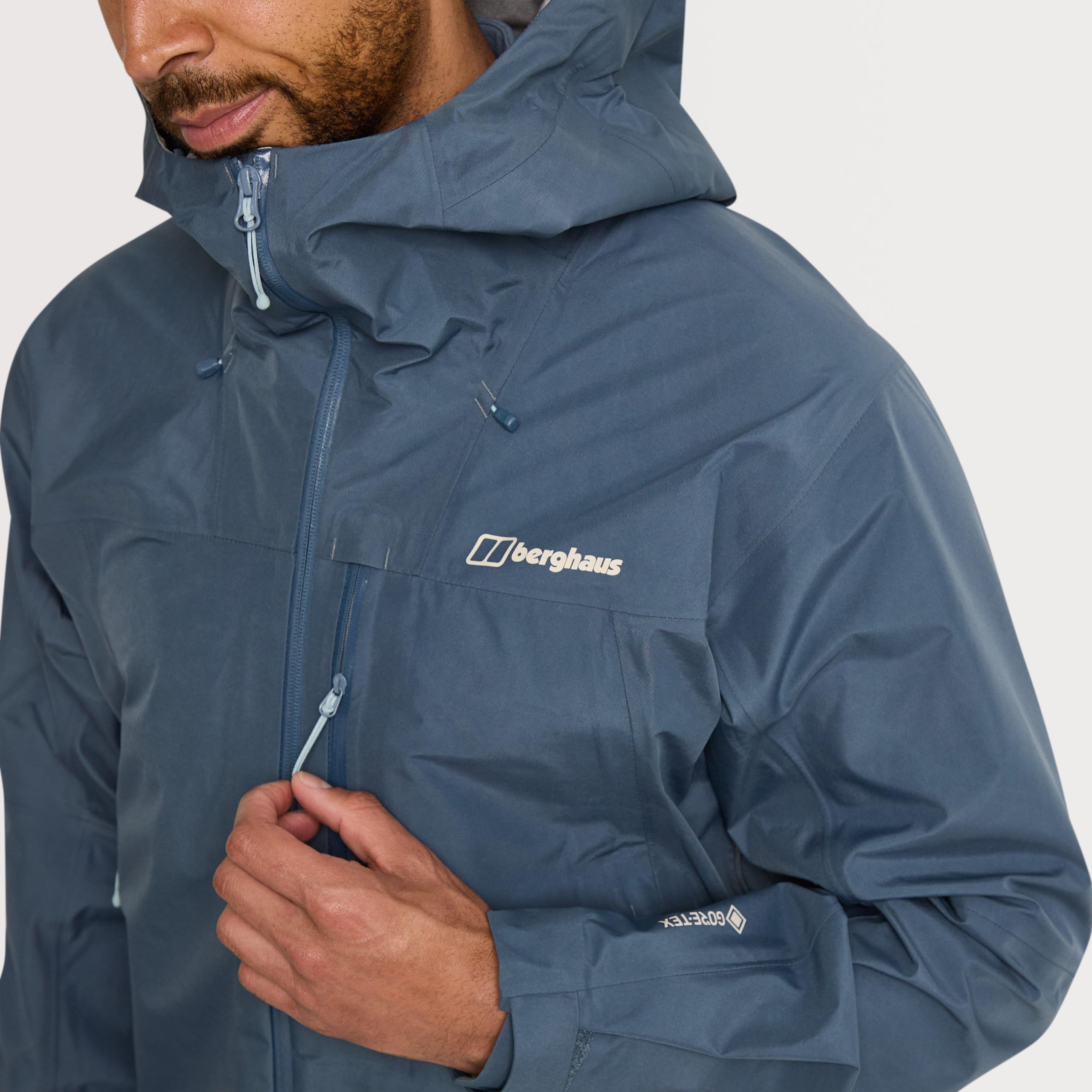 Berghaus Chaqueta impermeable Ridge-Seeker para hombre, Gore-Tex, 3L, transpirable, cremalleras en el hoyo, capucha ajustable, para actividades al aire libre de alta intensidad