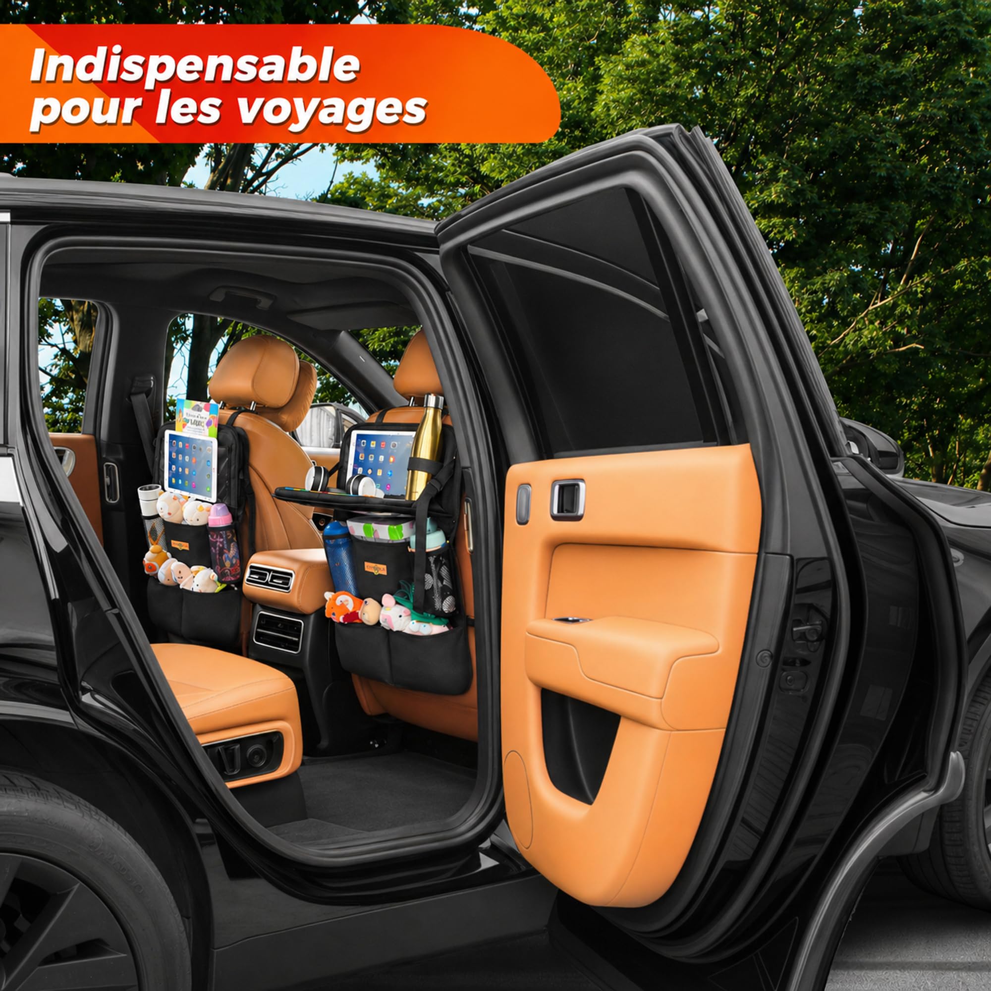 SURDOCA Organiseur de voiture pour enfant avec table pliante et compartiment pour tablette tactile, protection étanche du dossier, s’adapte à la plupart des véhicules