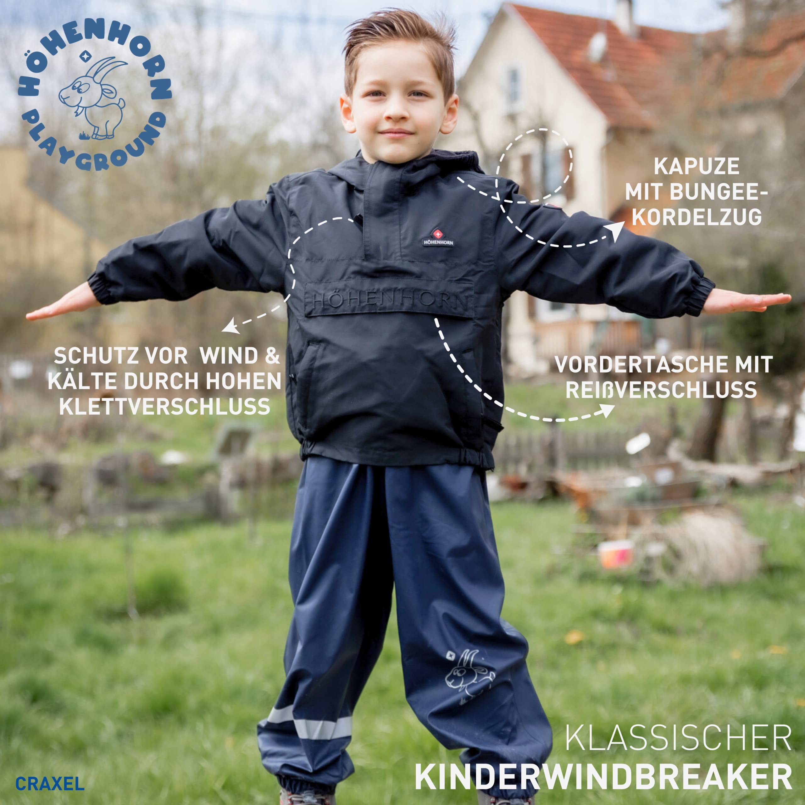 Höhenhorn Craxel Kinder Jungen Mädchen Jacke Windbreaker Gefüttert mit Brusttasche