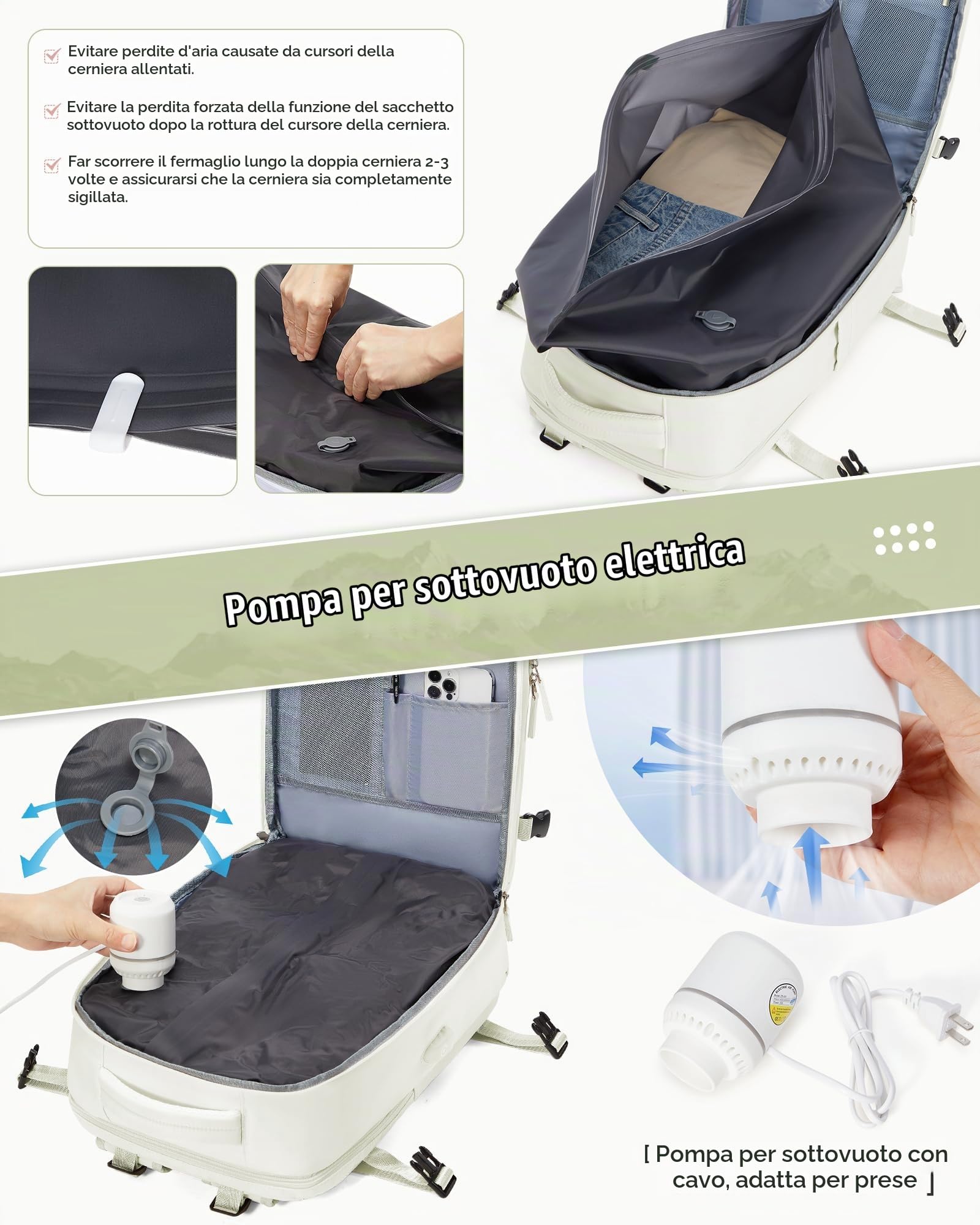 SZLX Zaino A Vuoto Bagaglio A Mano Donna, Zaino Airbag Con Sistema Di Vuoto Per Viaggi, Ryanair Viaggio Ruscksack Dimensione Cabina Con Pompa Impermeabile Uomo Valigia A Vuoto