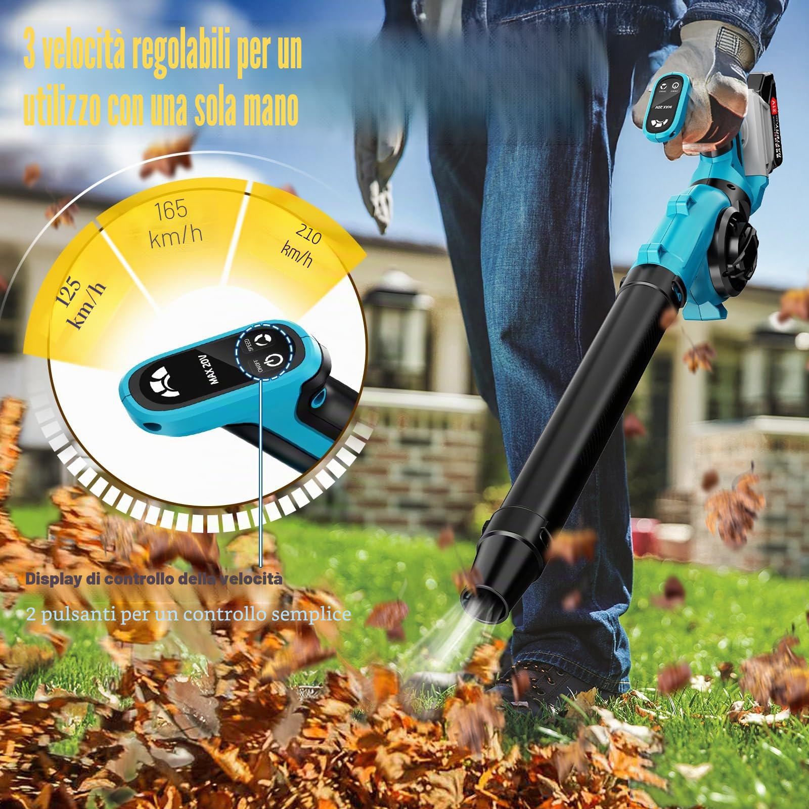 21V Soffiatore a Batteria Elettrico con 4 Ugelli, Soffiatore Foglie a Batteria Elettrico Compatto a 3 Velocità con 2 Batterie da 3Ah e Caricatore, Corpo Macchina Regolabile con Rotazione di 270°