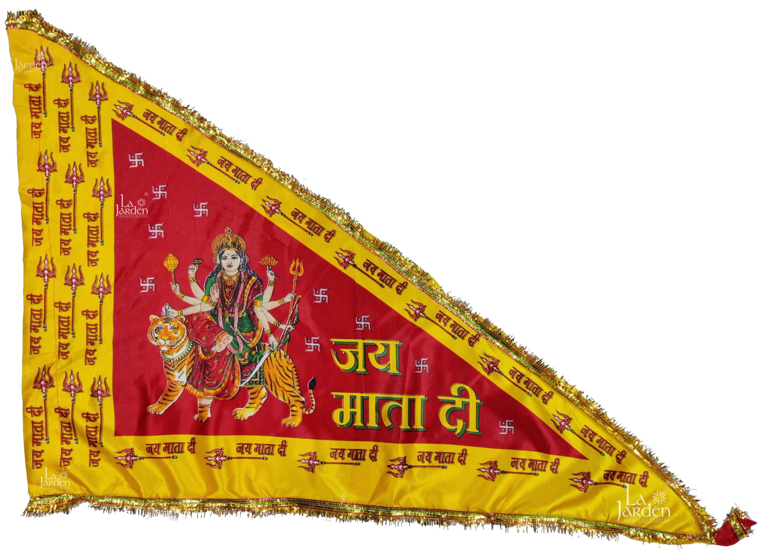 La Jarden Navratri flag 26x40 inches (2.16 x3.33 foot) Jai Mata di, Ambe Maa Triangle shape multicolor printed, Durga Maa Flag, Sherawali Flag for Navdurga beautiful flag for garbas (Pack of 1) (B0CKPWRJ8N) Amazon Price History, Amazon Price Tracker