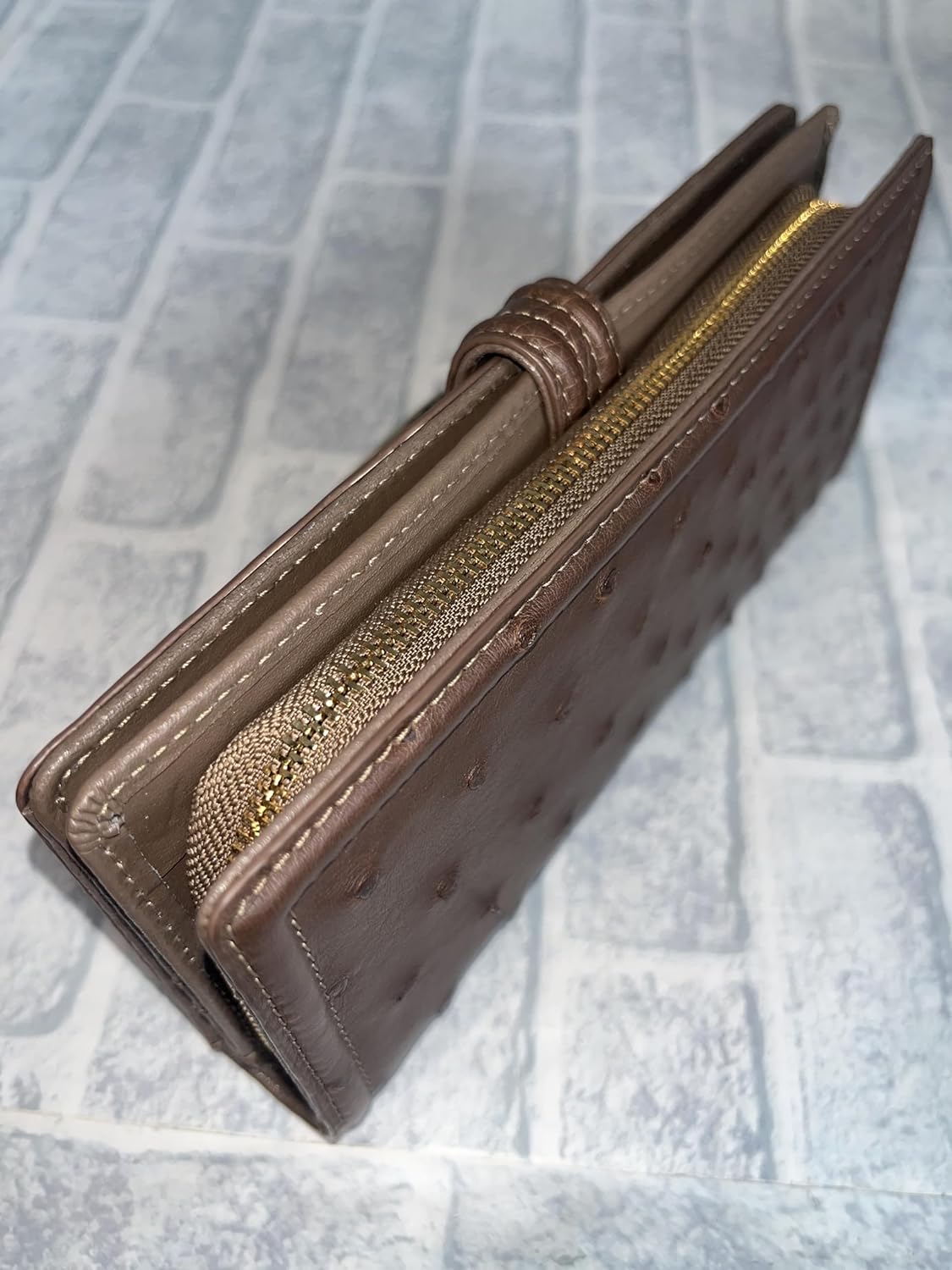 送料込+[GUODI] 長財布 カブセ型 ベロ付き カードケース付き オーストリッチ 本革 フルポイント レディース メンズ 【グォディ】 