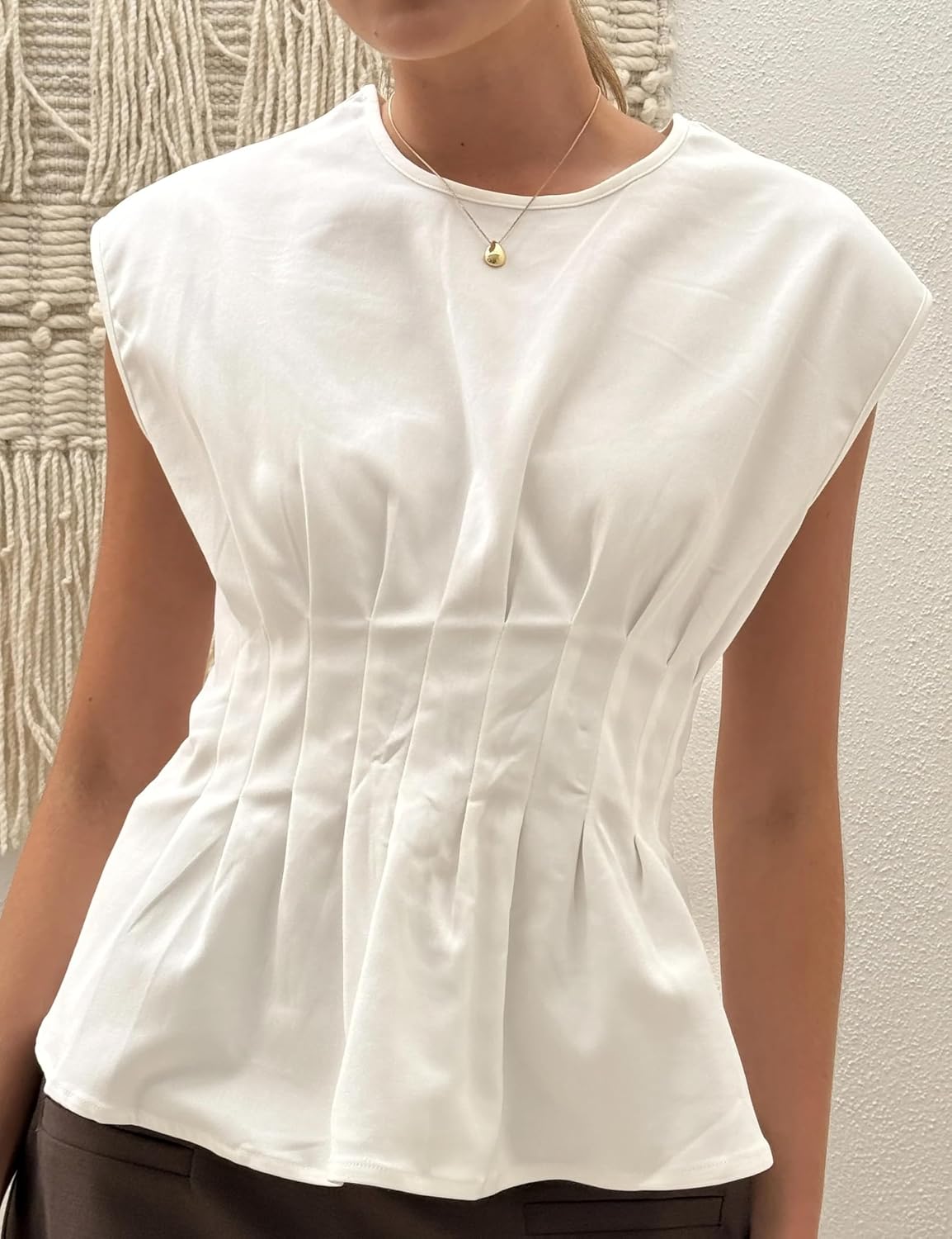 Women's Peplum Tops Short Sleeve Summer Blouses T-Shirts Dressy Casual Crew Neck Pleated Babydoll Top for Work