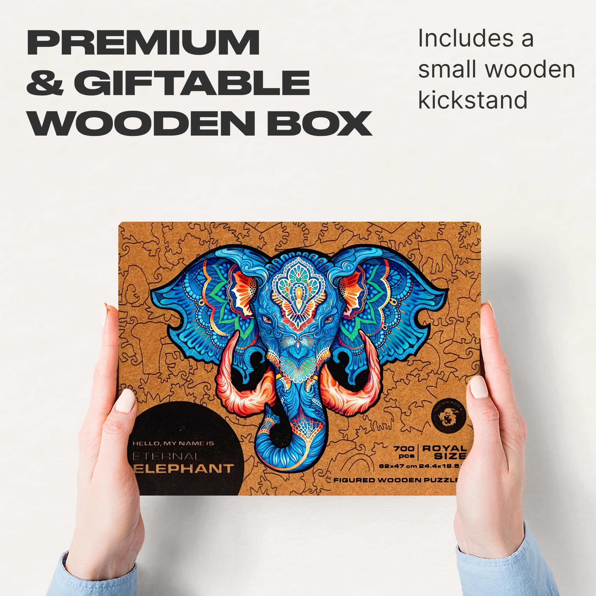 UNIDRAGON Oryginalne drewniane puzzle — wieczny słoń, 700 żółtek, rozmiar królewski 24,4 x 18,5 cala (62 x 47 cm) piękne opakowanie prezentowe, unikalny kształt najlepszy prezent dla dorosłych i