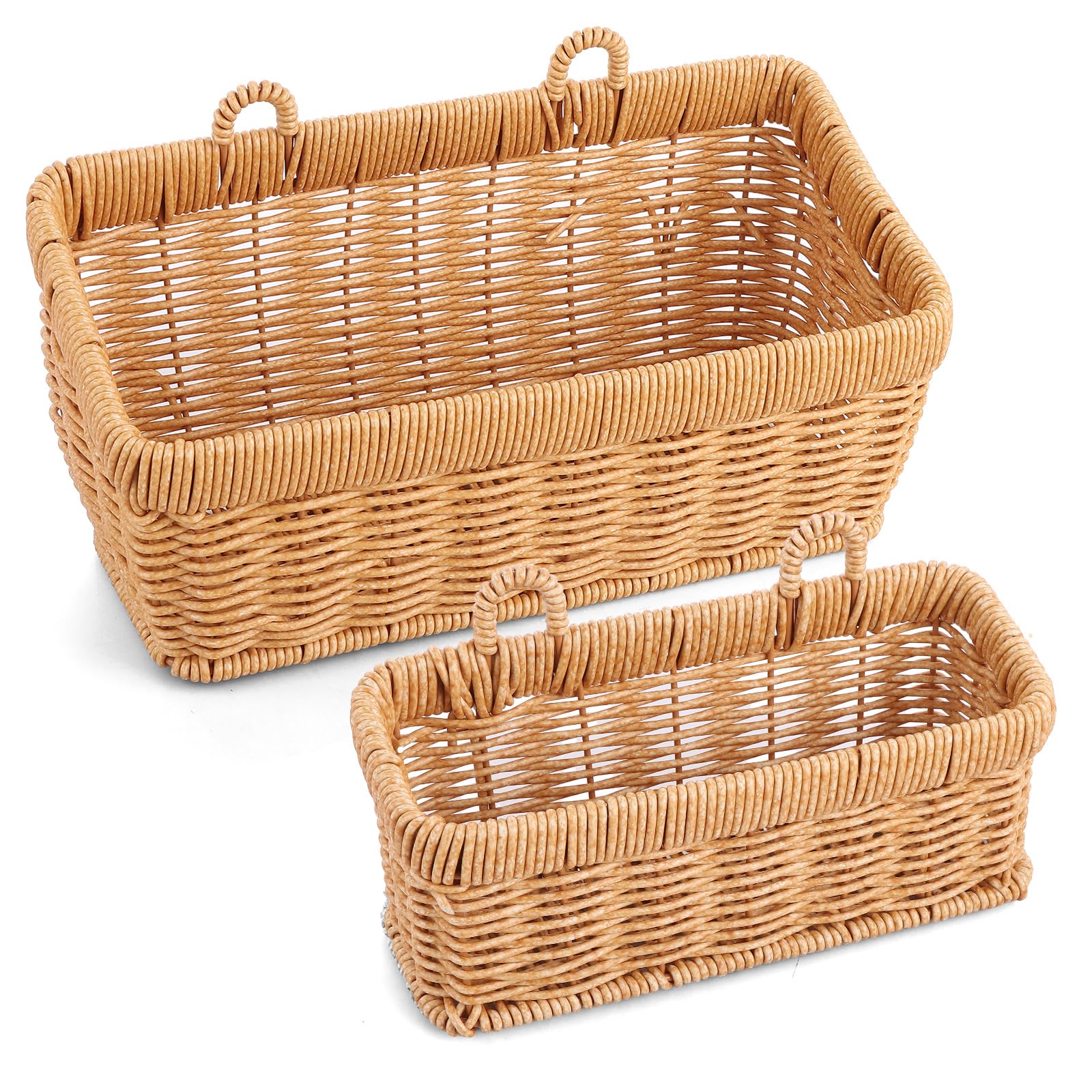 Aramanara 2 Pcs Wall Hanging Woven Storage Baskets, Rectangle Wall Wicker Food Basket, Imitation Rattan Fruit Basket, Wicker Woven Breads Serving Basket for Kitchen Restaurant Food Display(2 Sizes)