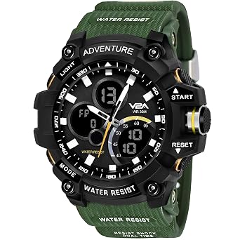 V2A Analog Digital 3ATM Waterproof Sports Watch for Men and Boys with Backlight Alarm Snooze Stopwatch