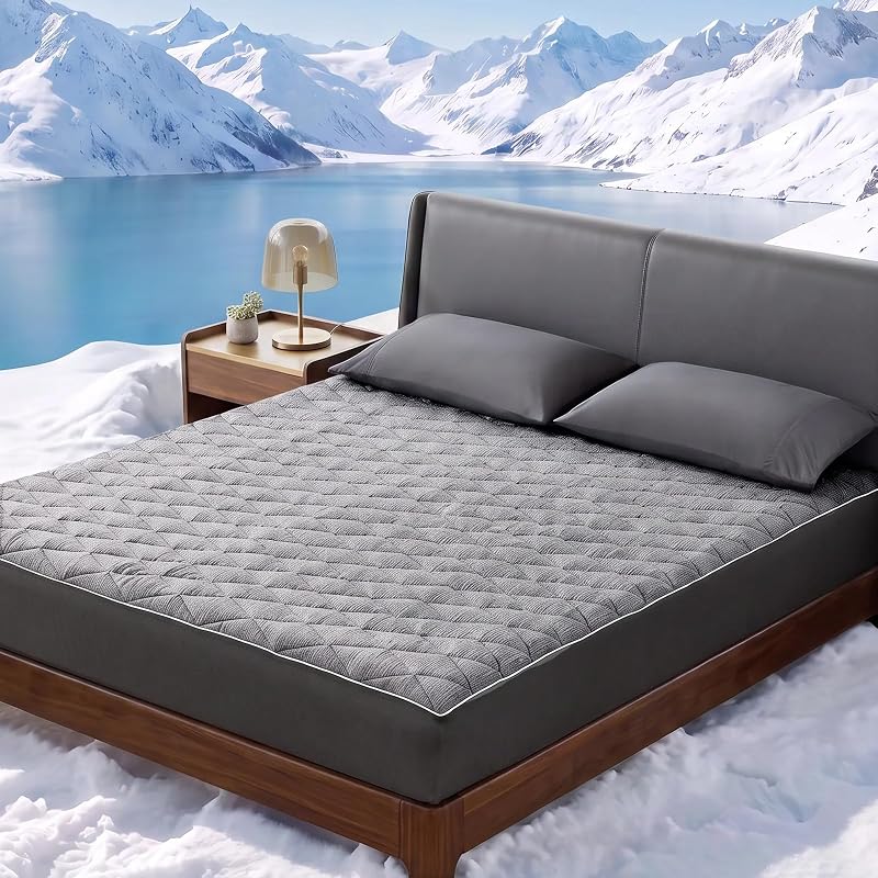 Leakproof Cooling Mattress Protector Queen, Q-Max>0.45 Soft Noiseless Breathable Mattress Topper Cover, with Deep Pocket Fits 8–18 Inches for Summer Bed Hot Sleepers, Grey