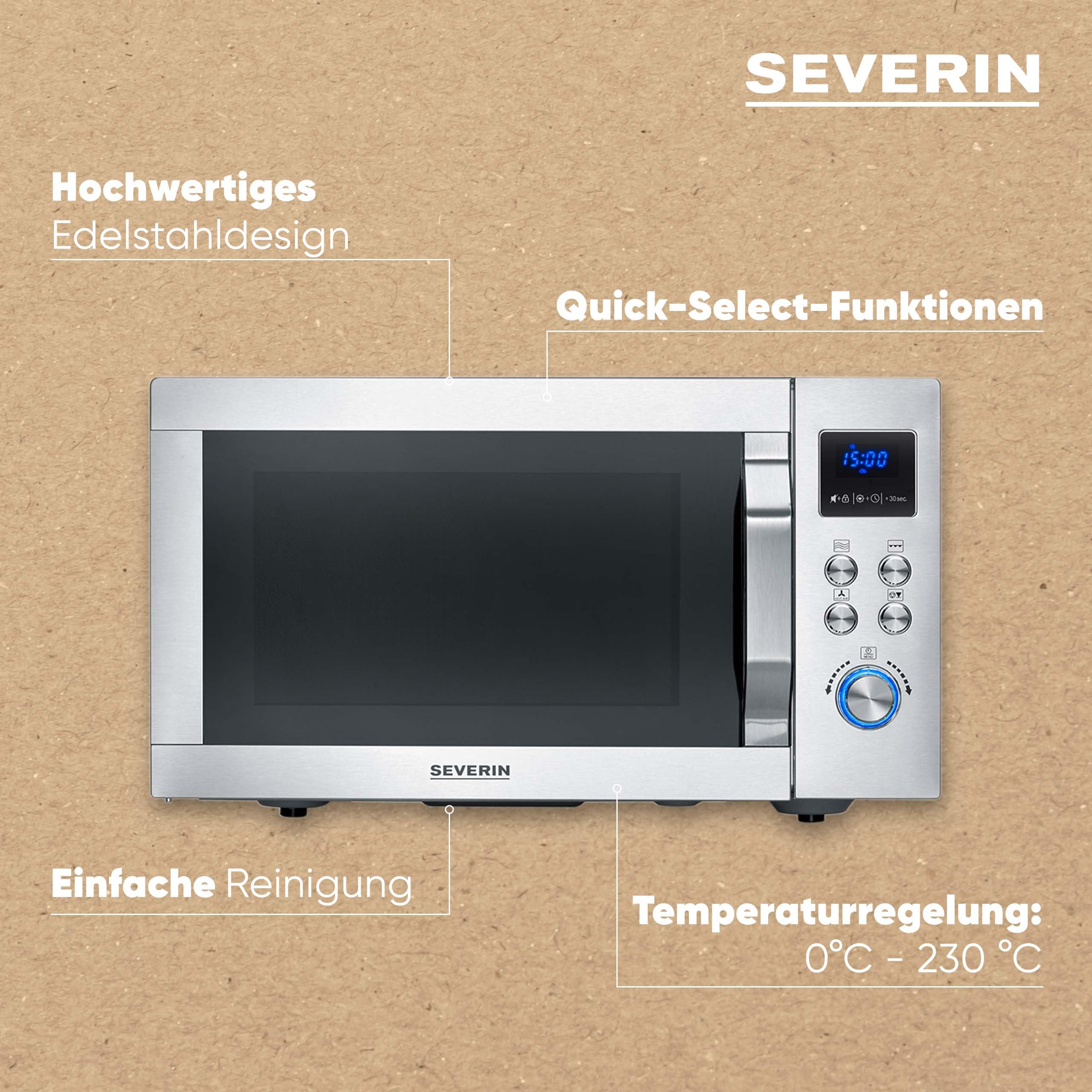 SEVERIN - Microonde con grill e funzione aria calda 900 W - Acciaio inossidabile MW 7918