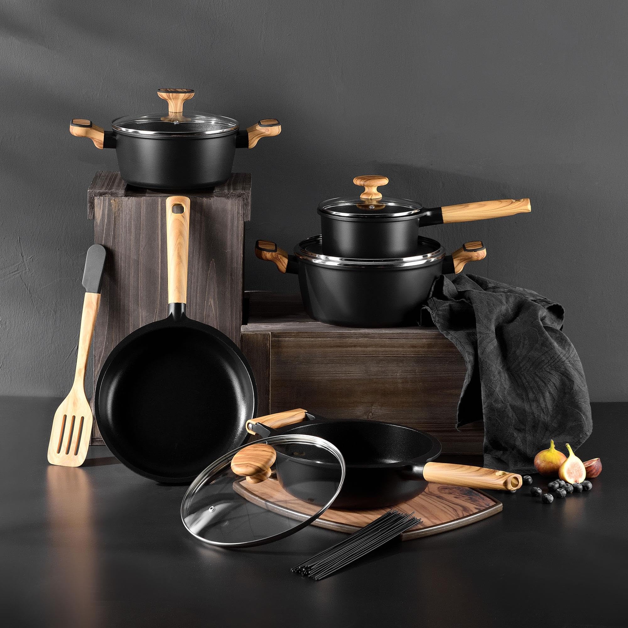 Bergner Charcoal Cacerola con tapa de Ø24cm de 4L en Aluminio forjado Antiadherente