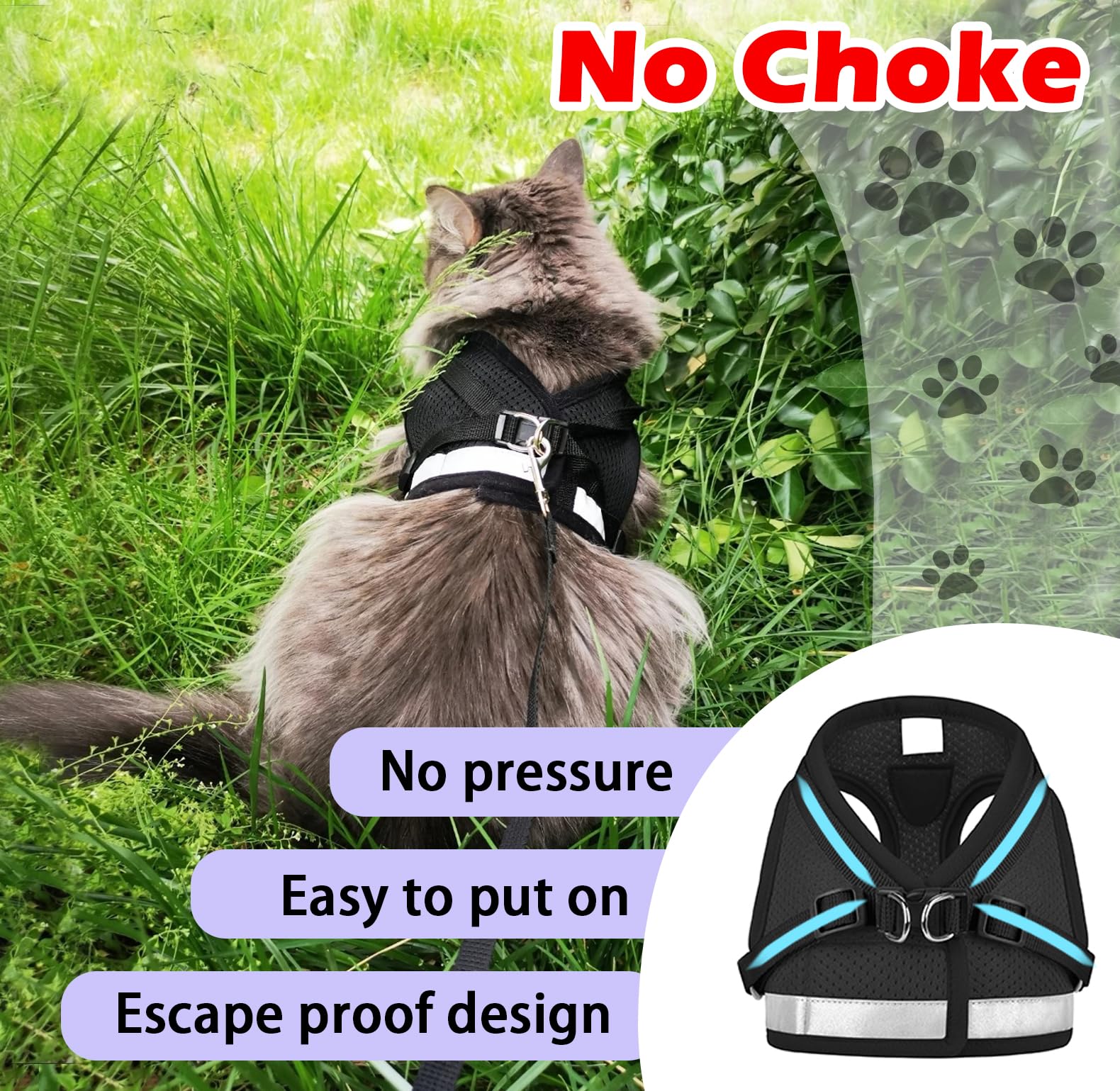 Arnés universal para perros y gatos con correa de GAUTERF, a prueba de escapes, arnés para gatos, arnés ajustable reflectante de malla suave para perros, los mejores suministros para mascotas