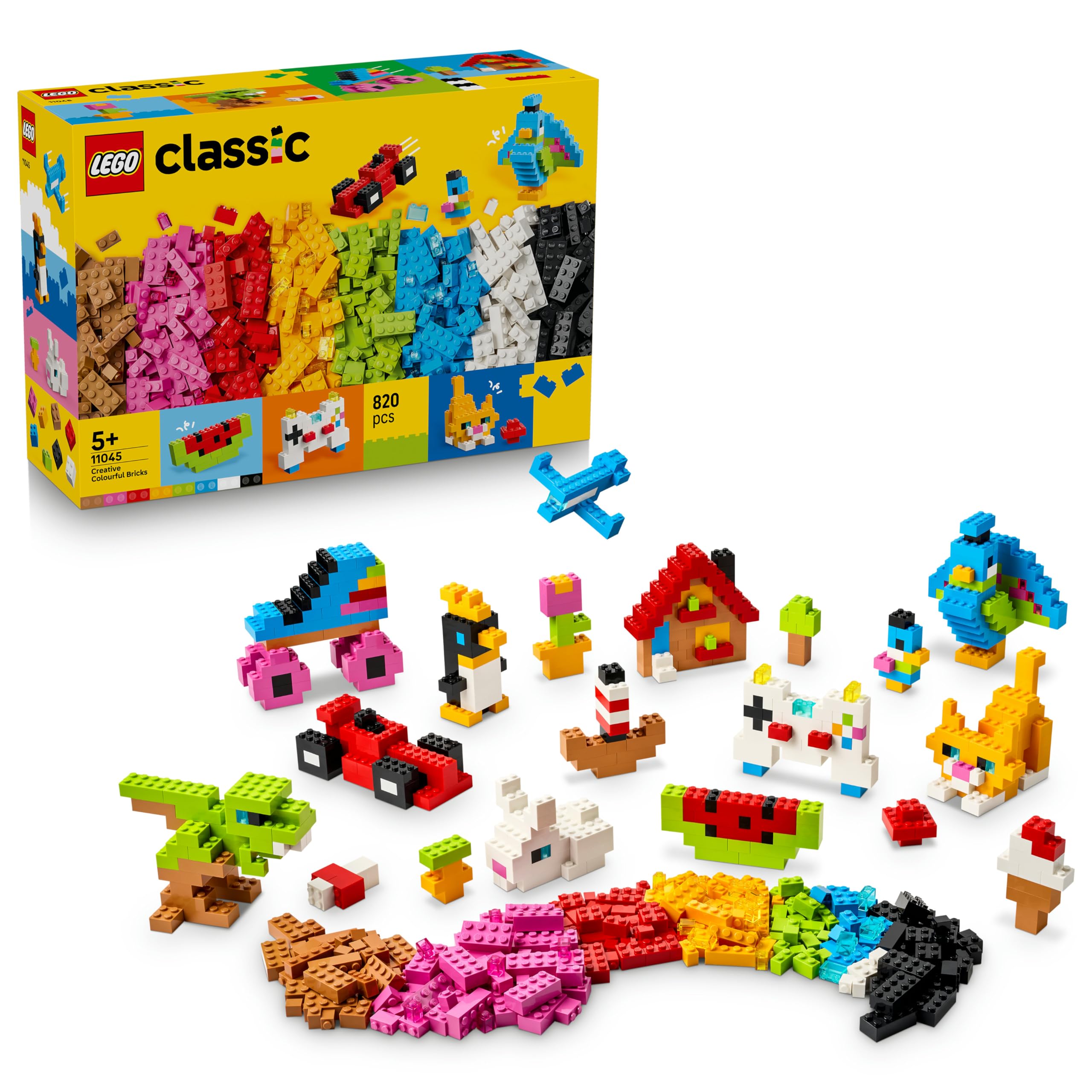 LEGO Classic Briques Créatives Colorées - Jouet de Construction - Motricité Fine - Figurines d'animaux, Dinosaures, Avion & Voiture - Cadeau d'anniversaire pour Garçon ou Fille dès 5 Ans 11045