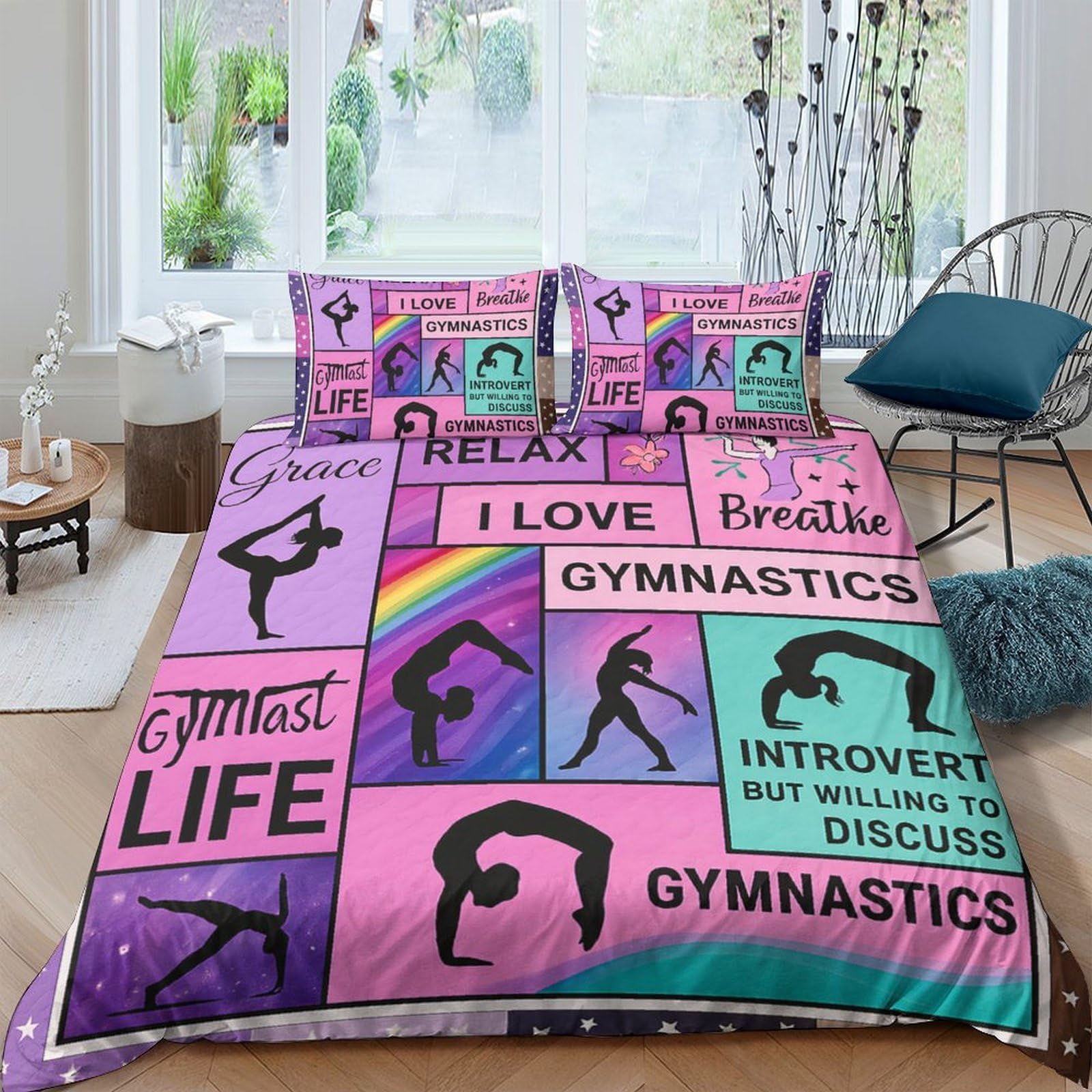 Ctjqhvkz Style-7 3D Printed Gymnast Silhouette Fitted Sheet Microfiber Colorful Motivational Quote Bed Cover For Bedroom Dorm Decor Single（135X200cm）
