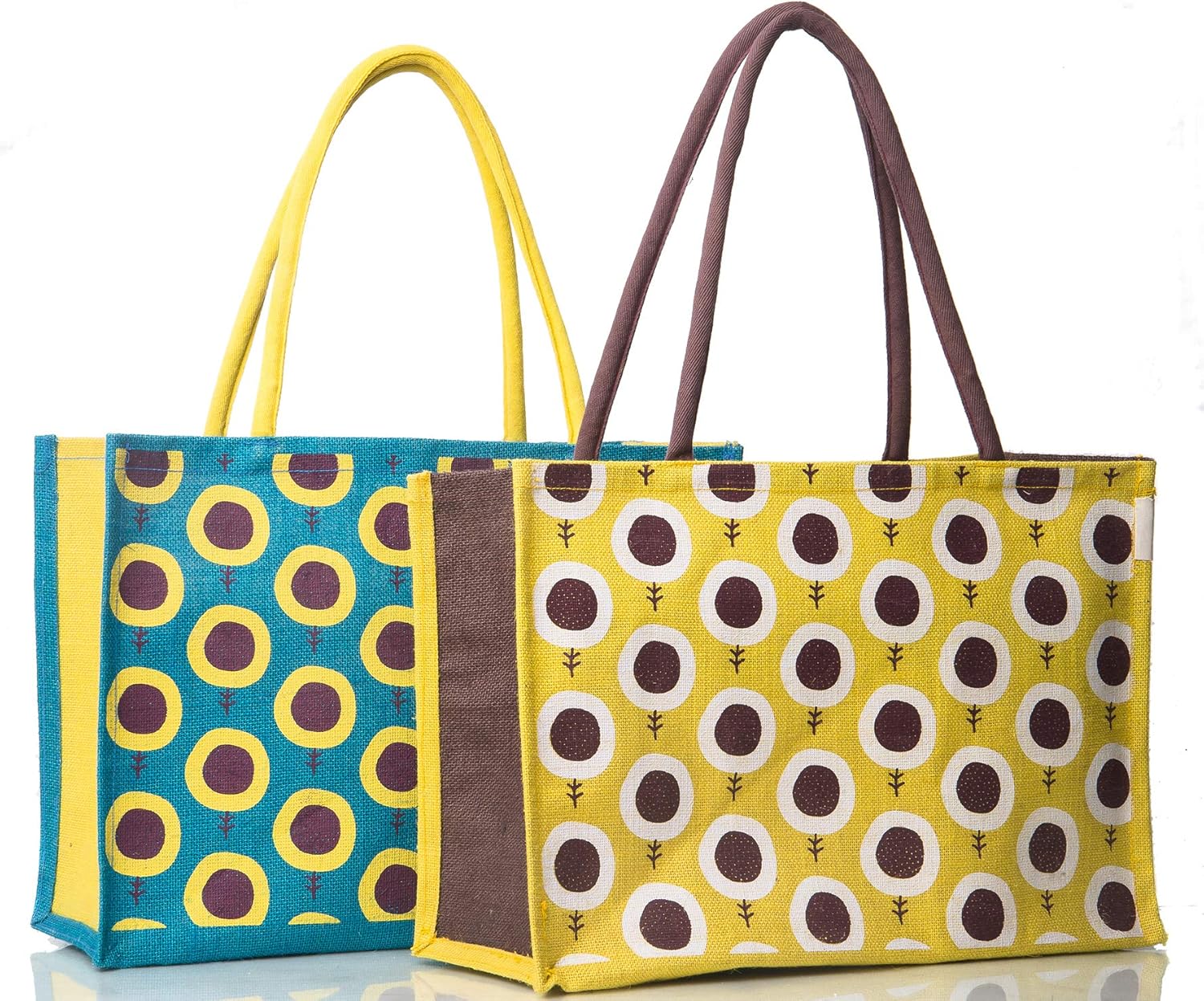 H&B Jute Shopping Bag – Designer Tote Bag | Trendy Bags | Shoulder Bag | Fashionable Tote | Office Bags | Grocery Bag | Handbag | Jute Bag | Reusable Bags – Combo of 2 (Combo Offer – Sunflower)