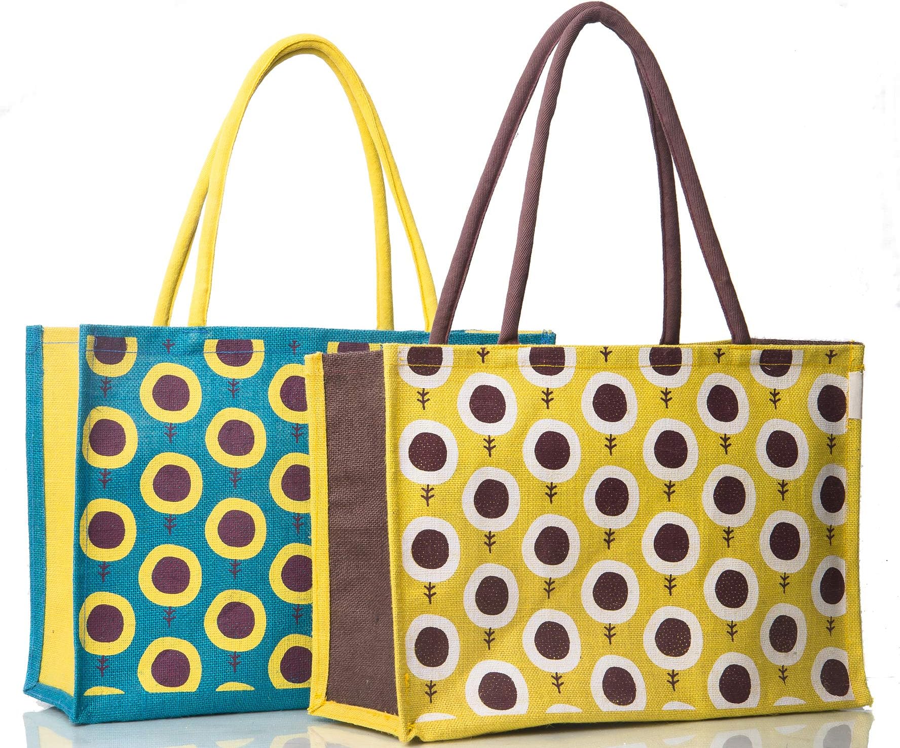 Jute Shopping Bag - Designer Tote Bag | Trendy Bags | Shoulder Bag | Fashionable Tote | Office Bags | Grocery Bag | Handbag | Jute Bag | Reusable Bags - Combo of 2 (Combo Offer - Sunflower)