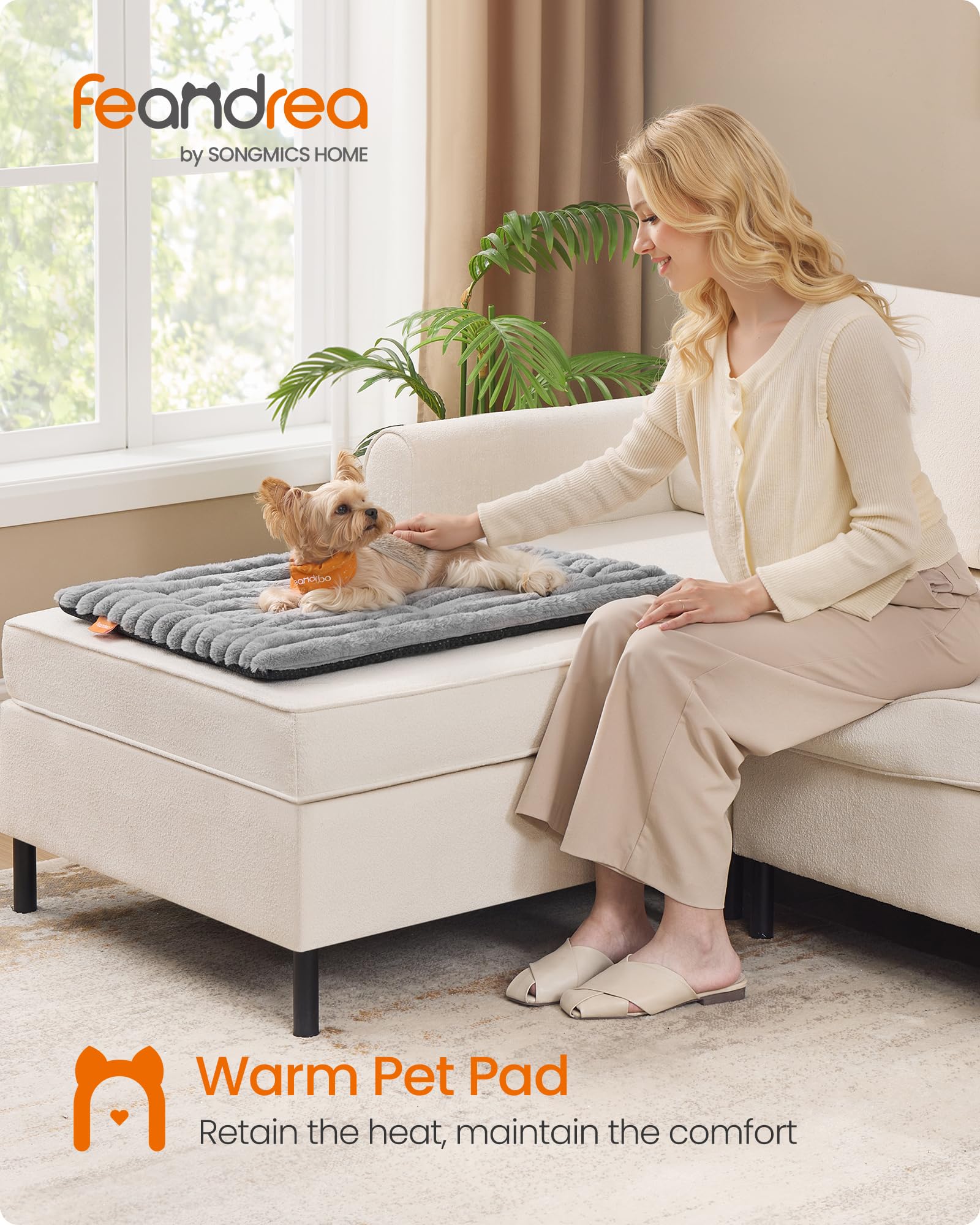 Feandrea Dog Bed Mat, M, 75 x 50 cm, Pet Blanket for Dogs and Cats Machine Washable Pet Sofa Protector, Dove Grey PPB042GD01 - Image 2