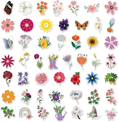 Miniatura 2 de 100 calcomanías de flores, calcomanías florales estéticas de moda para adolescentes, niñas y mujeres, perfectas para laptop, teléfono, patineta,