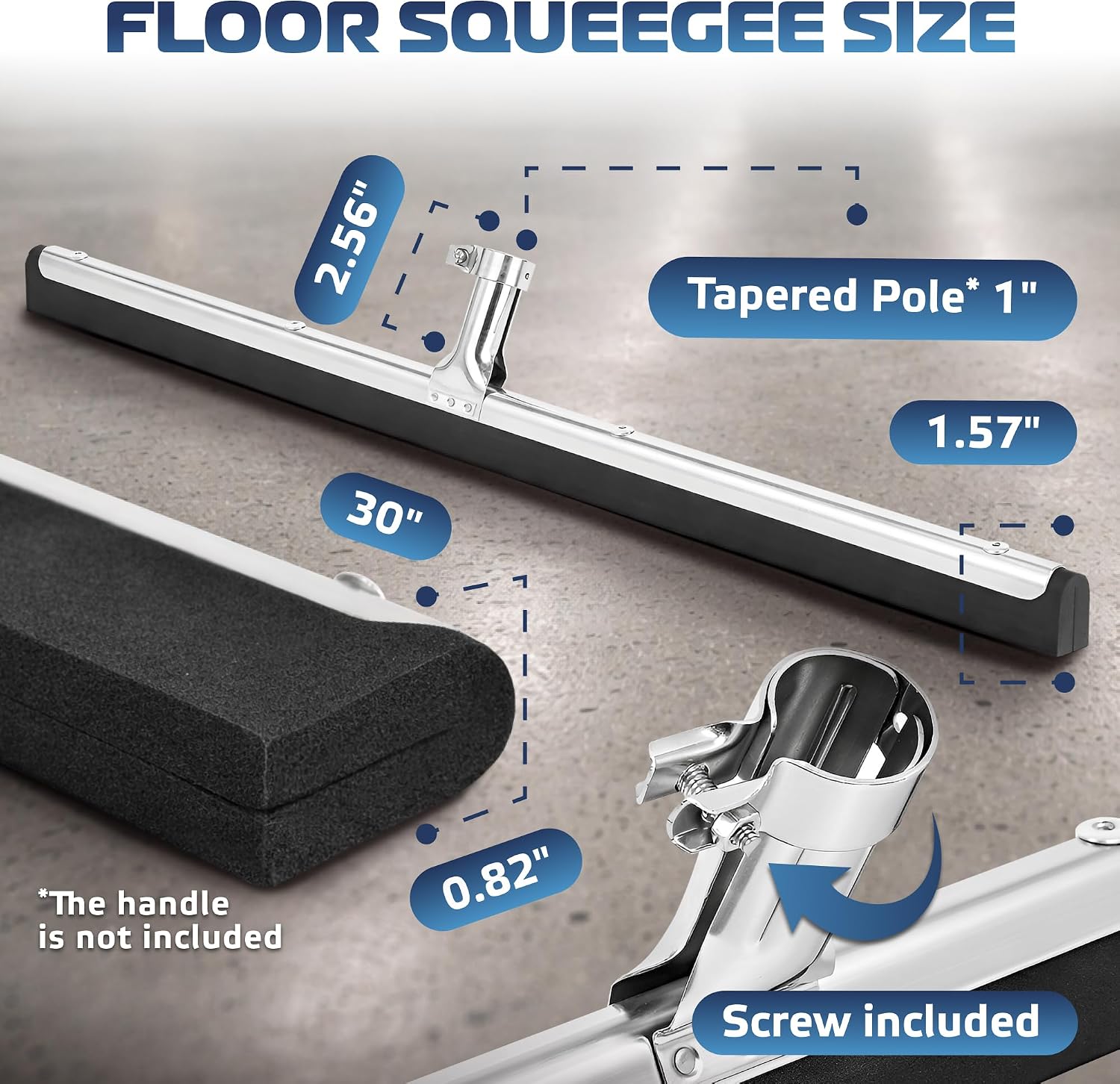 DSV Standard Uneven Surface Floor Squeegee 30’’, Double Foam Blade Garage Squeegee, Taper Pole Connection - Handle Sold Separately for Tiles, Concrete and Asphalt