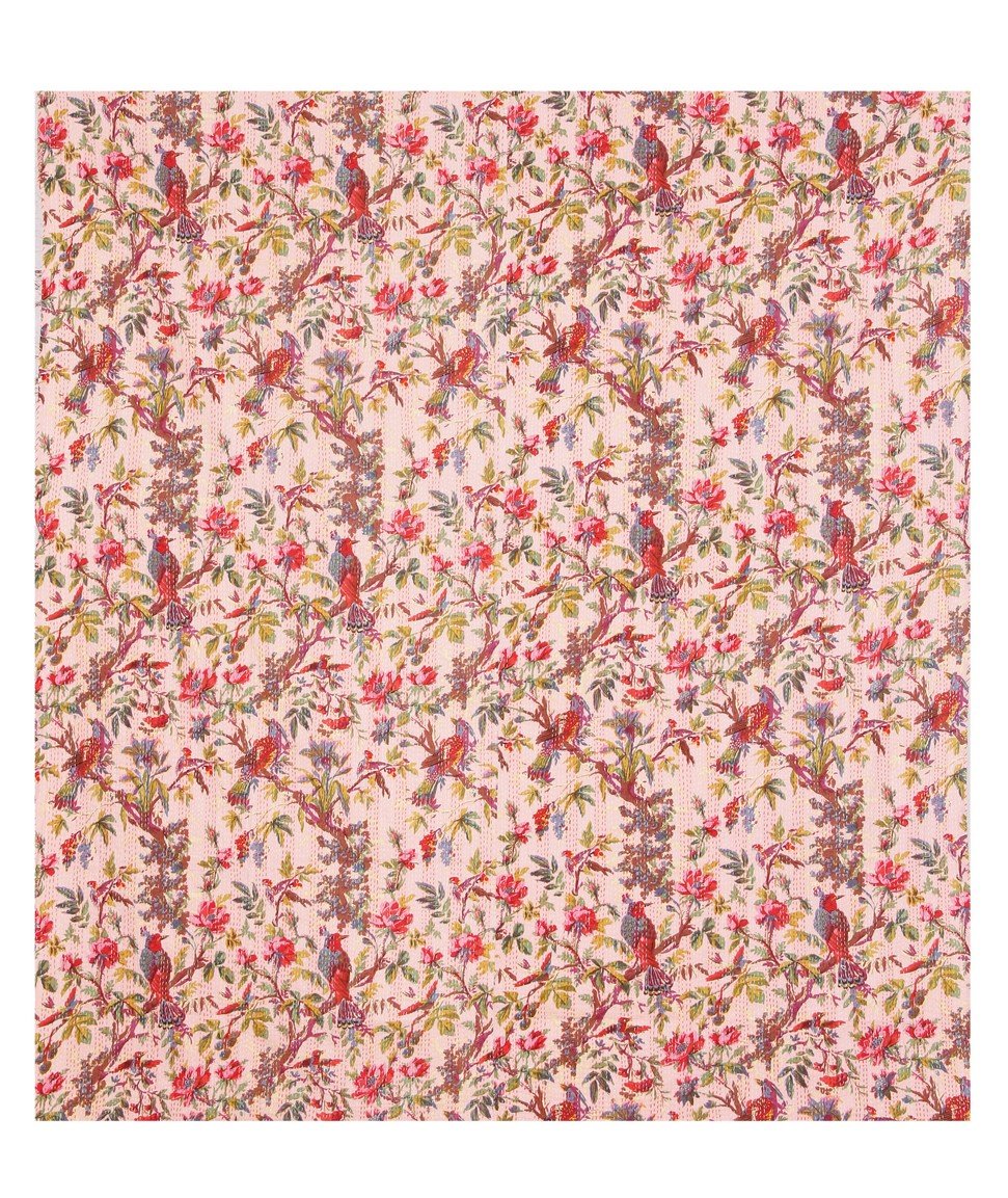 Kantha Stitch Gudri Floral Home Décor Pattern Blue Queen Size Handmade Quilt 107 X 92