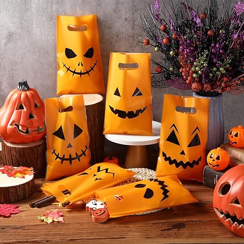 Miniatura 6 de 480 bolsas de plástico de Halloween, bolsas de golosinas de calabaza, dulces de plástico, bolsas de regalo con asa, bolsas de regalo de fiesta de