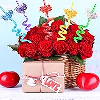Vista 6 de 24 Count 8 Color Glitter Valentines Day Party Favors Plastic Drinking Straws with 2 PCS Cleaning Brushes