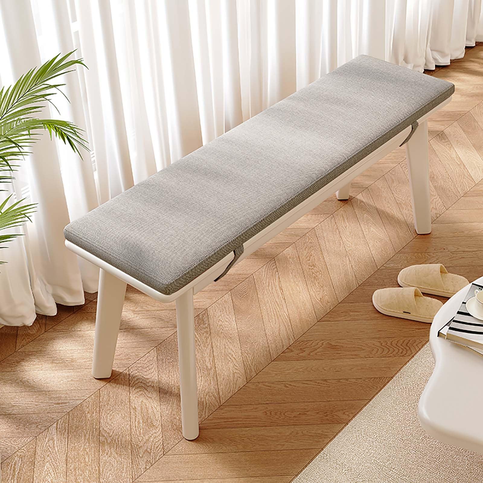 Banc de salle à manger moderne bois massif blanc 100cm coussin rembourré entrée
