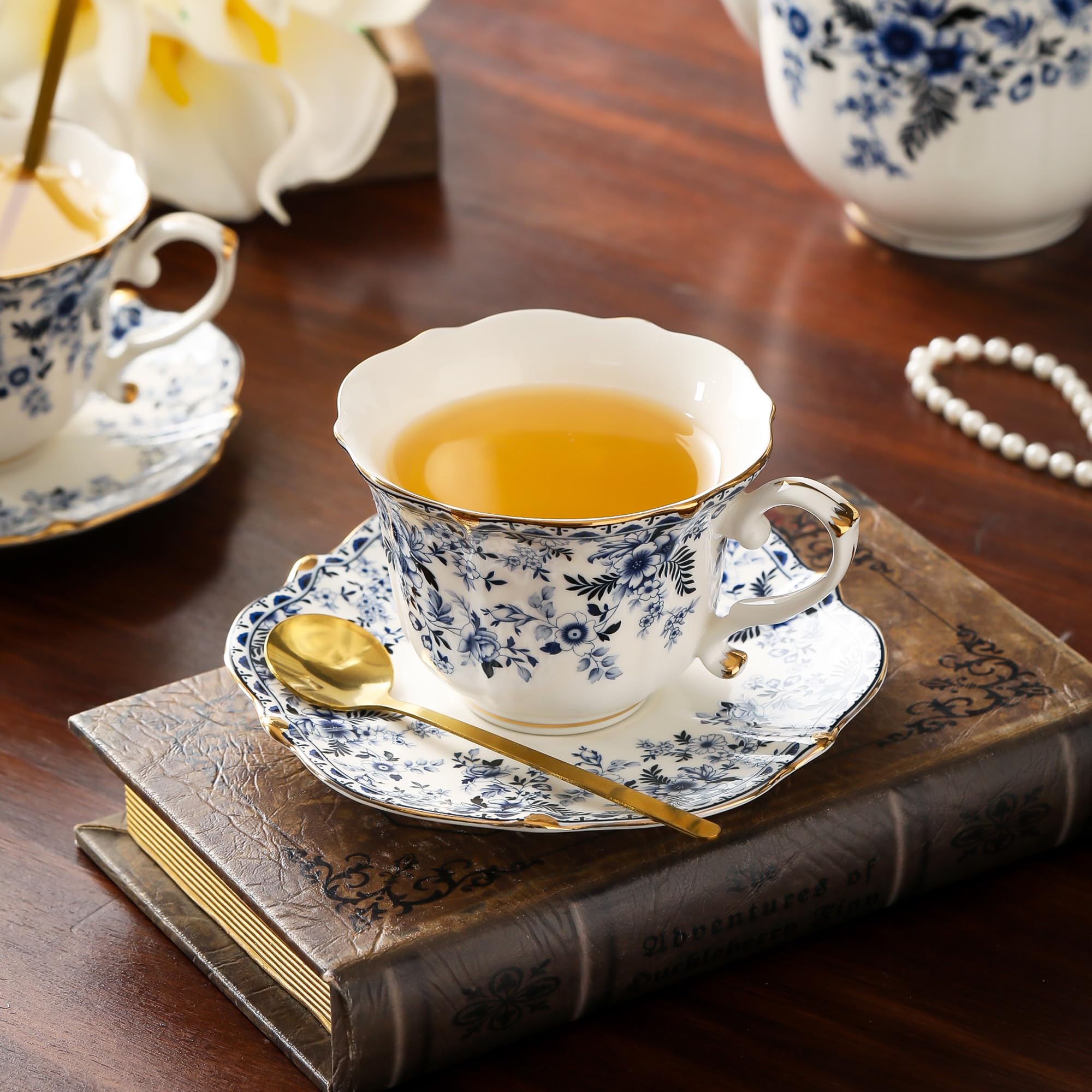 TATSUMI Country Roses Porcelain Tea Set, European Ceramic tea set
