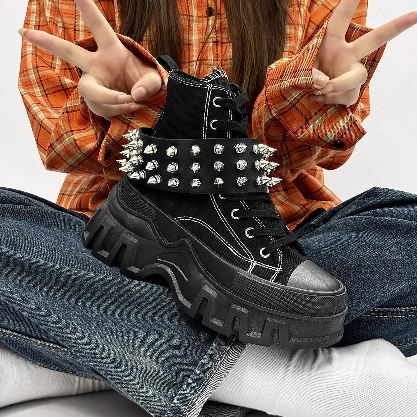 Men's Punk Ankle Boots Casual Breathable Canvas Lace-Up Combat Motorcycle Boots for Daily Wear
