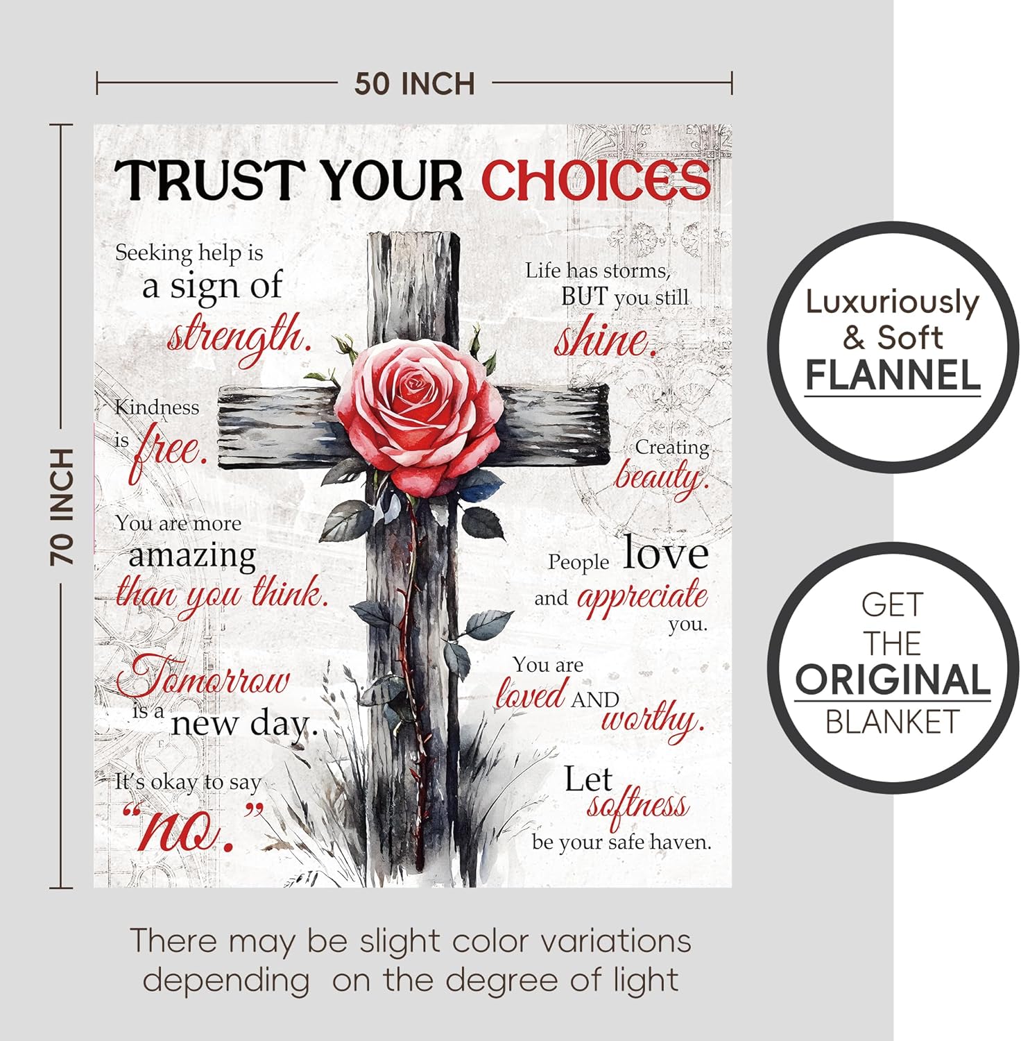 50"x70" Inspirational Gifts for Women, Extra Large White Trust Your Choices Blanket, Supportive Plush Throw with Rose & Elegant Motif, Spiritual Self Care Package for Mom Sister Friend - Image 3
