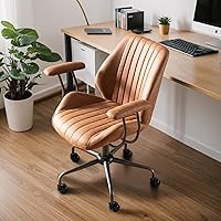 Vista 8 de Mid Century Modren - Silla de oficina, escritorio para computadora con ruedas, silla ejecutiva ergonómica de respaldo alto con soporte lumbar, silla