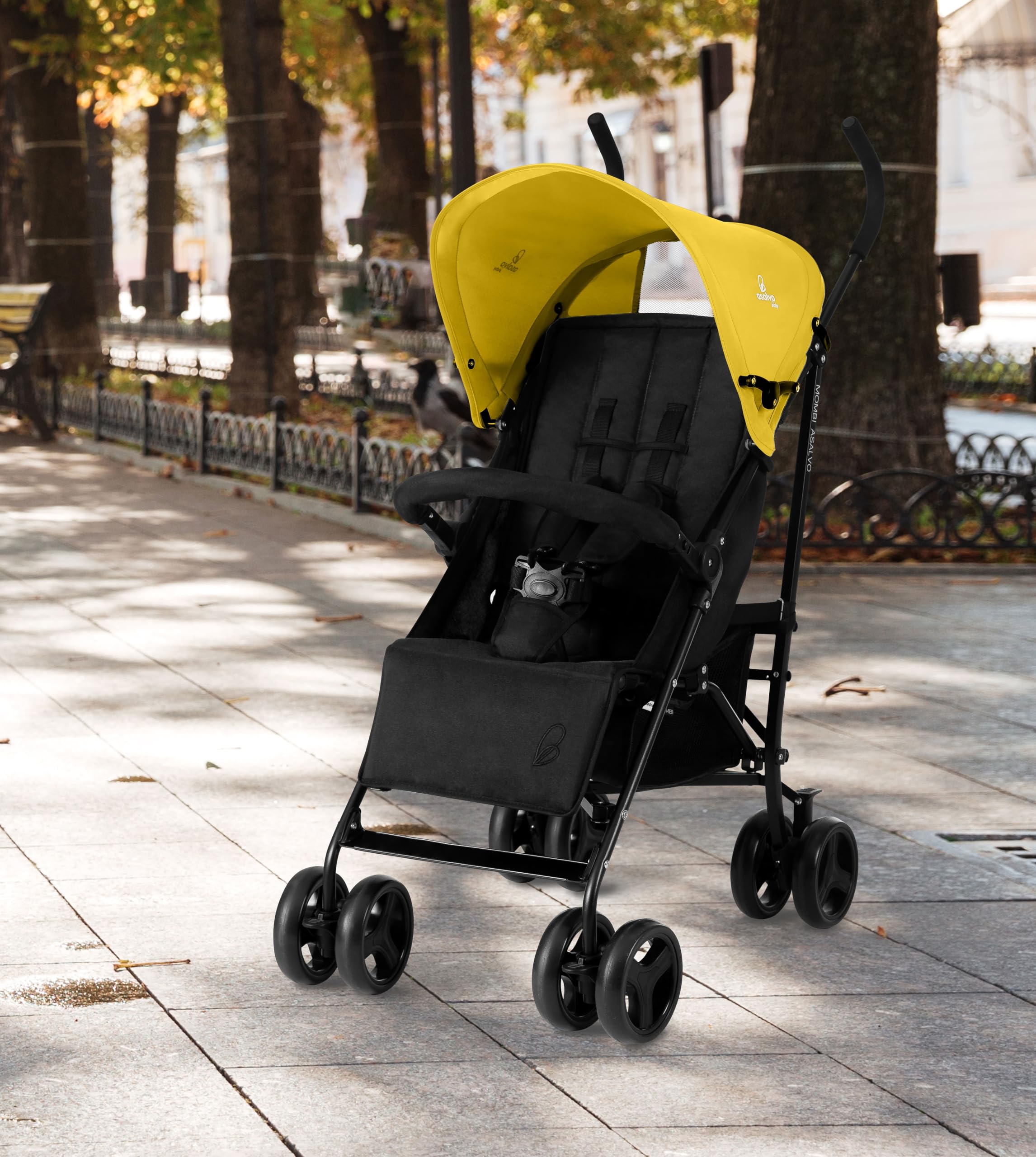 Asalvo MOMBI 2 Passeggino Ultraleggero per Neonato, Passeggino, Schienale Reclinabile, Passeggino urbano, Imbracatura 5 Punti, SPF50+, Capotta con Finestra, Maneggevole, Maggiore Sicurezza, Fino a 16