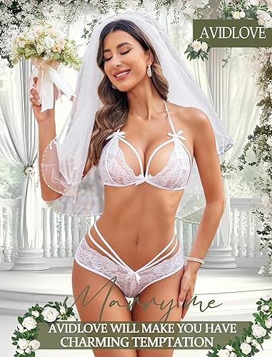 Miniatura 3 de Avidlove - Conjunto de lencería de encaje sexy baby doll de 2 piezas brasier y braga