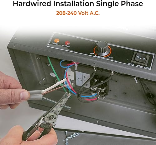Miniatura 4 de Comfort Zone Calentador eléctrico de espacio de montaje en techo cableado para garaje, forzado por ventilador, 5,000 vatios, 240 voltios, protección