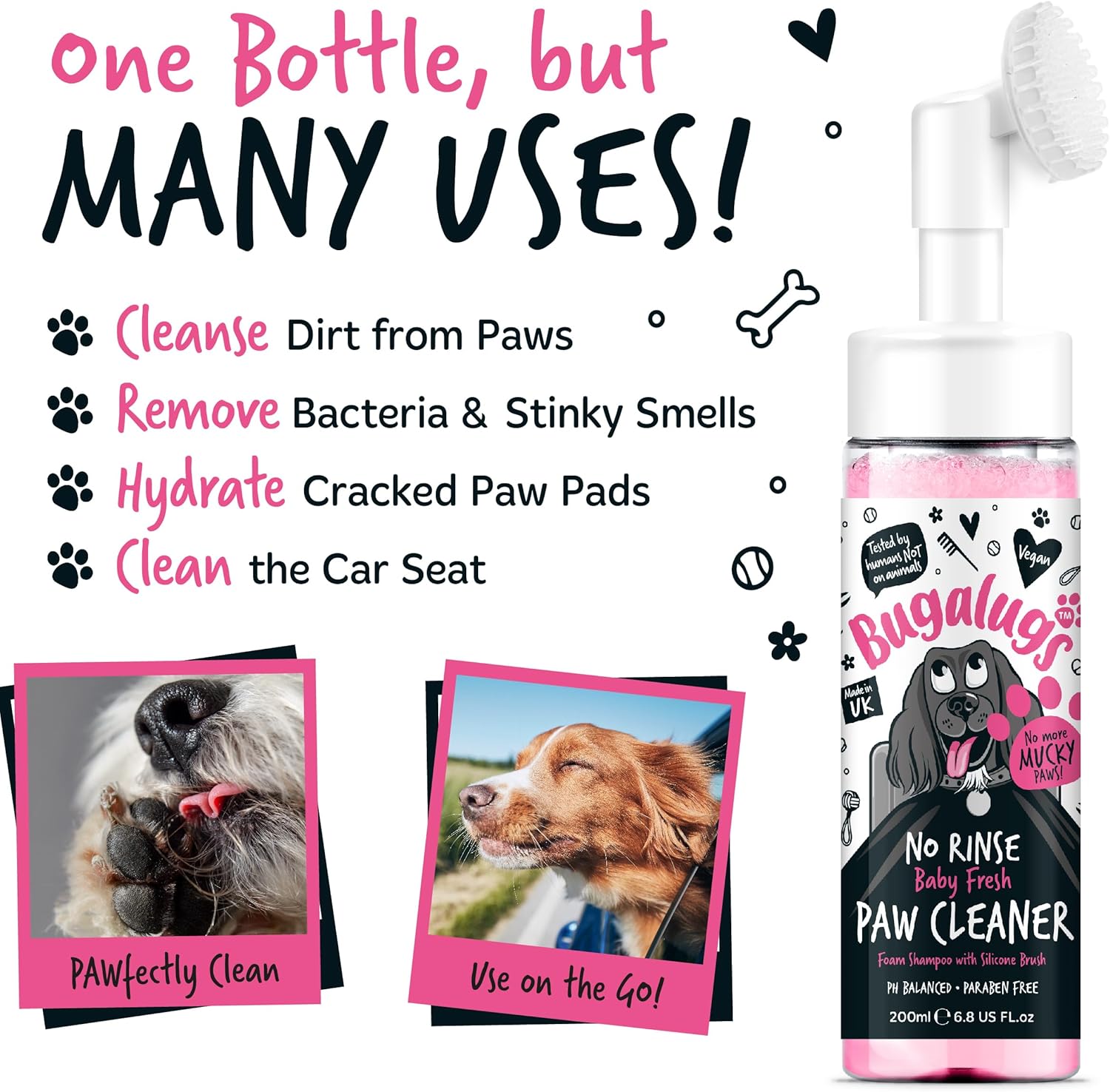 BUGALUGS Dog Paw Cleaner No Rinse Foam Cat & Dog shampoo with Silicone Brush Head, waterless grooming products. Travel friendly paw cleaner for dogs defeat muddy paws on the go (Baby Fresh) 3 816FOaQtqkL. AC SL1500