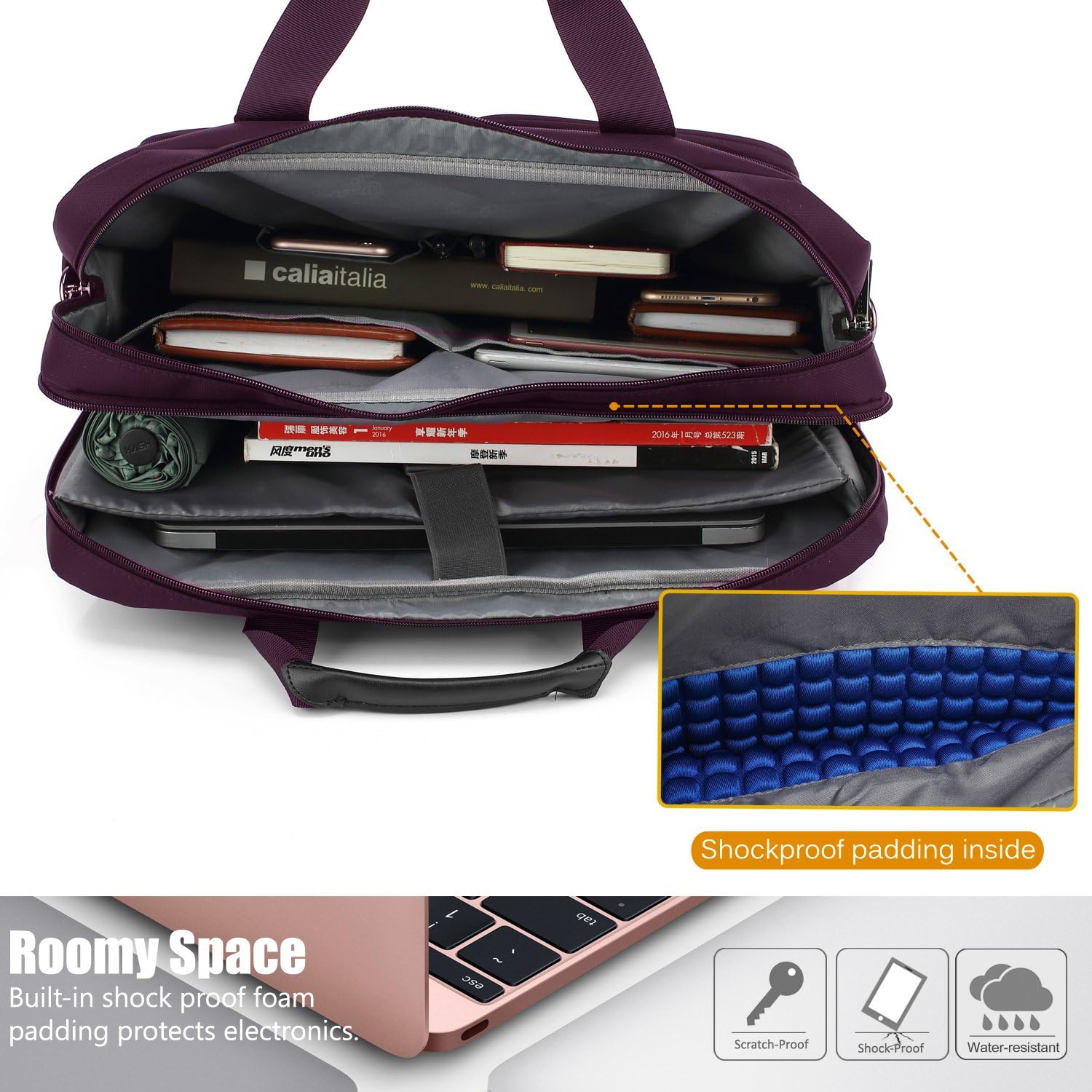 CoolBELL 15.6 Inches Laptop Bag Briefcase Protective Messenger Bag Shoulder Bag for Laptop/Ultrabook/Tablet/Business/Women (Purple)