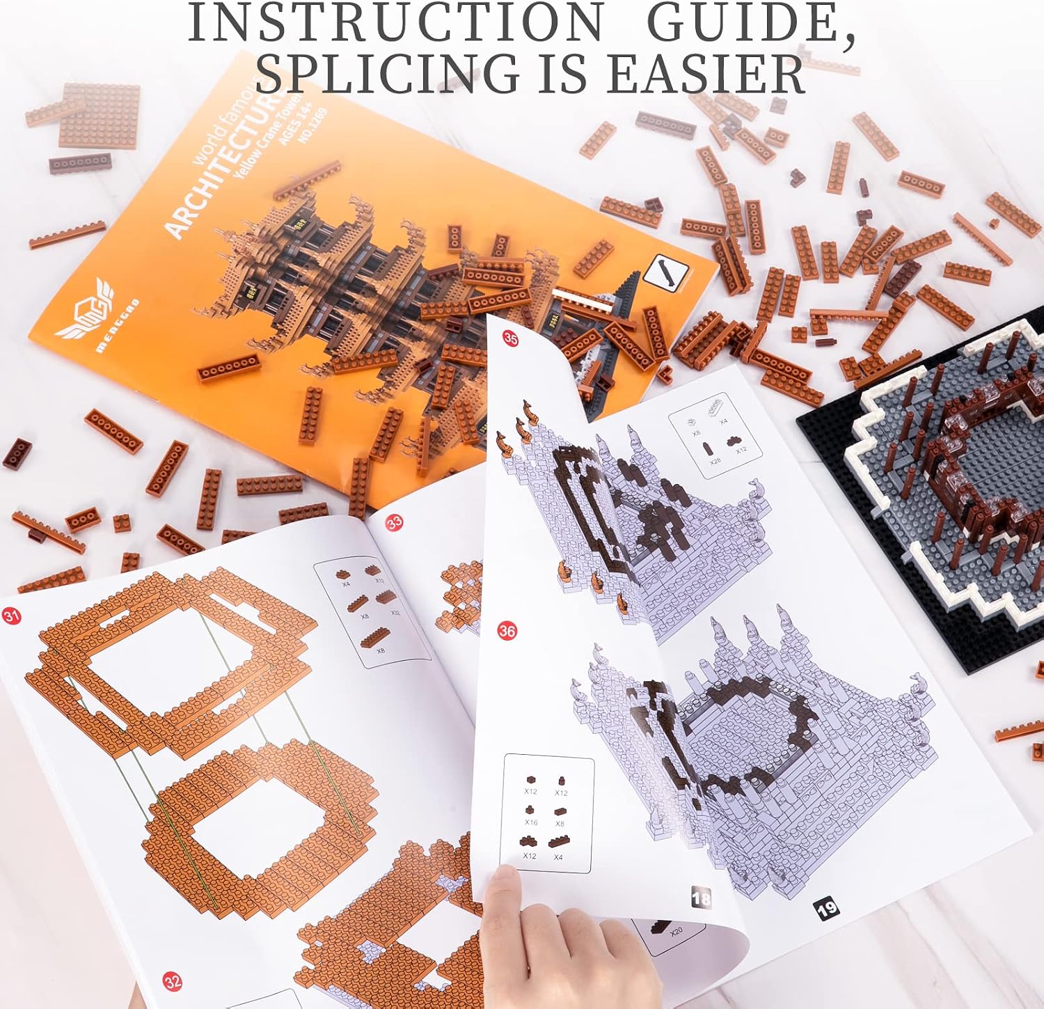 Open instruction manual with micro building blocks